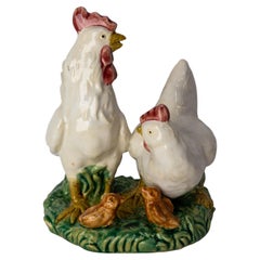 French Ceramic Chicken Family Chicken and Chicks Group, circa 1900 C