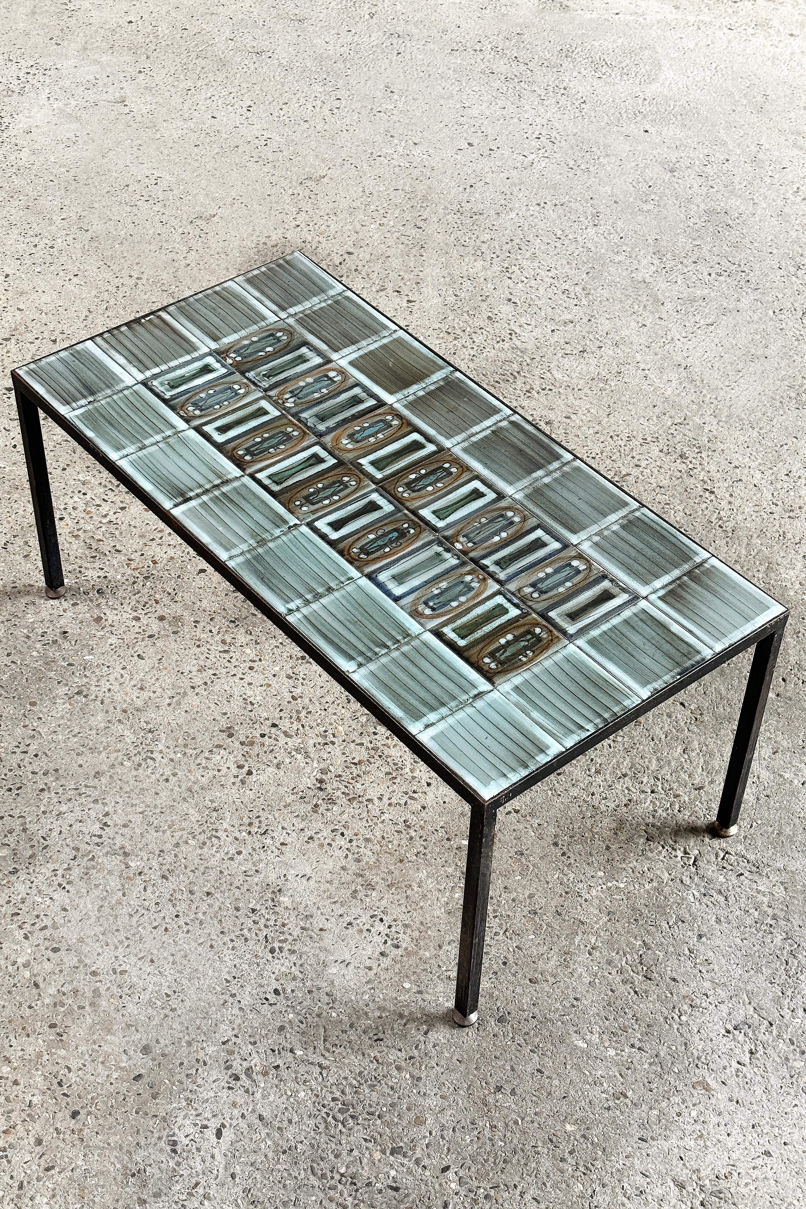 Metal French Ceramic Coffee Table By Jean de Lespinasse, 1960's For Sale