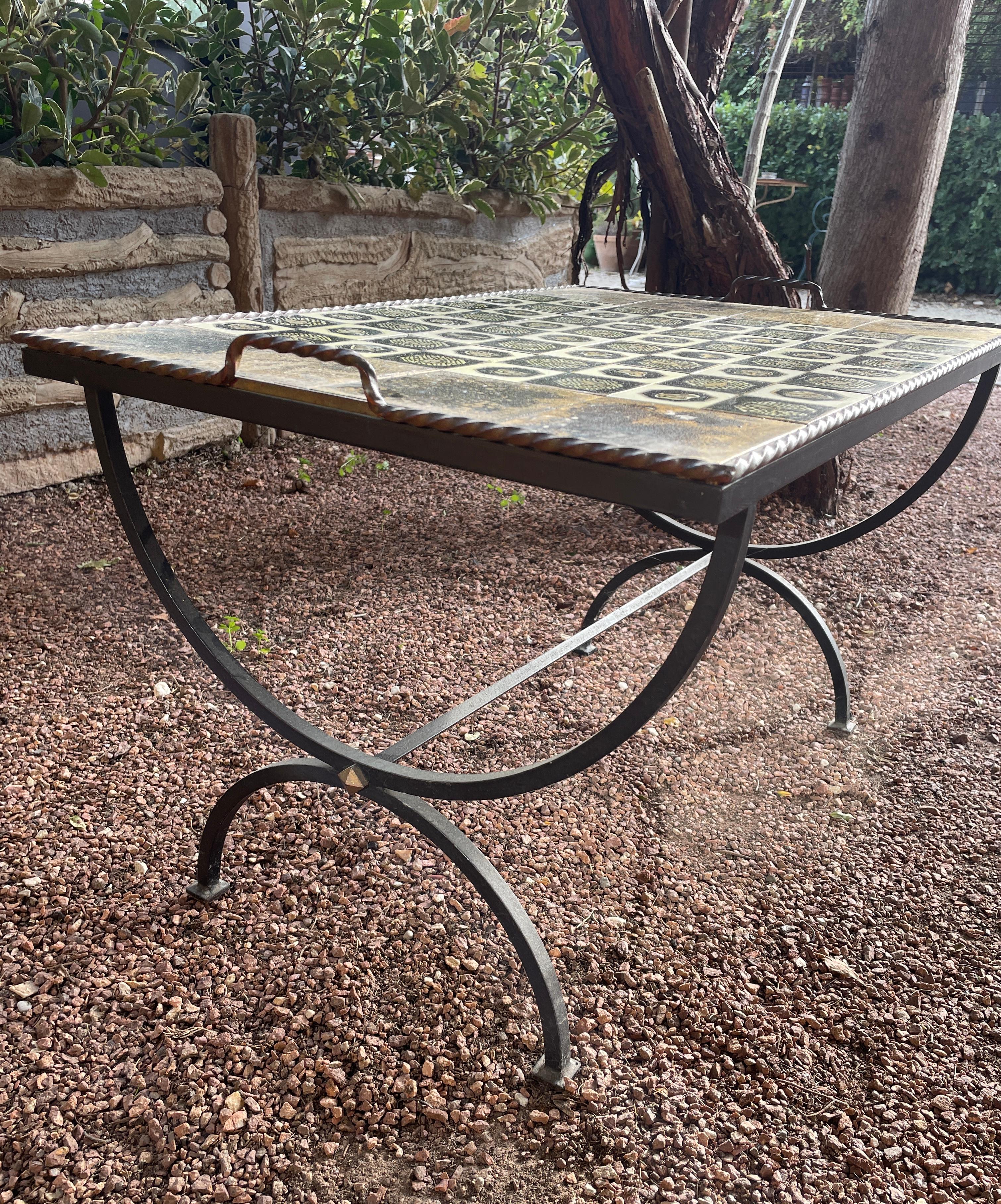 Hand-Crafted French Ceramic Coffee Table, Vallauris, 1950s For Sale