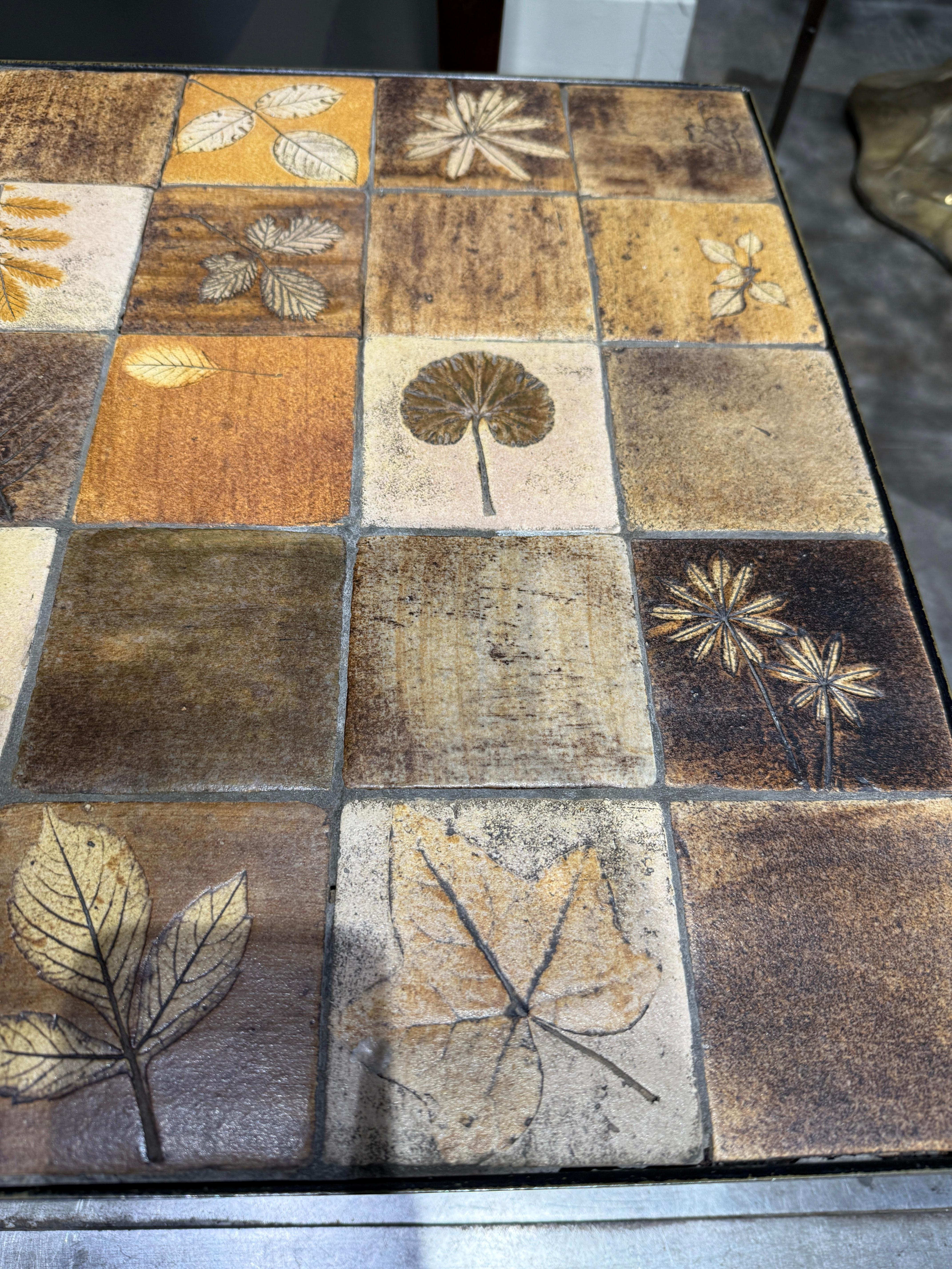 Mid-20th Century French ceramic coffee table with garrigue tiles in the style of R.Capron For Sale