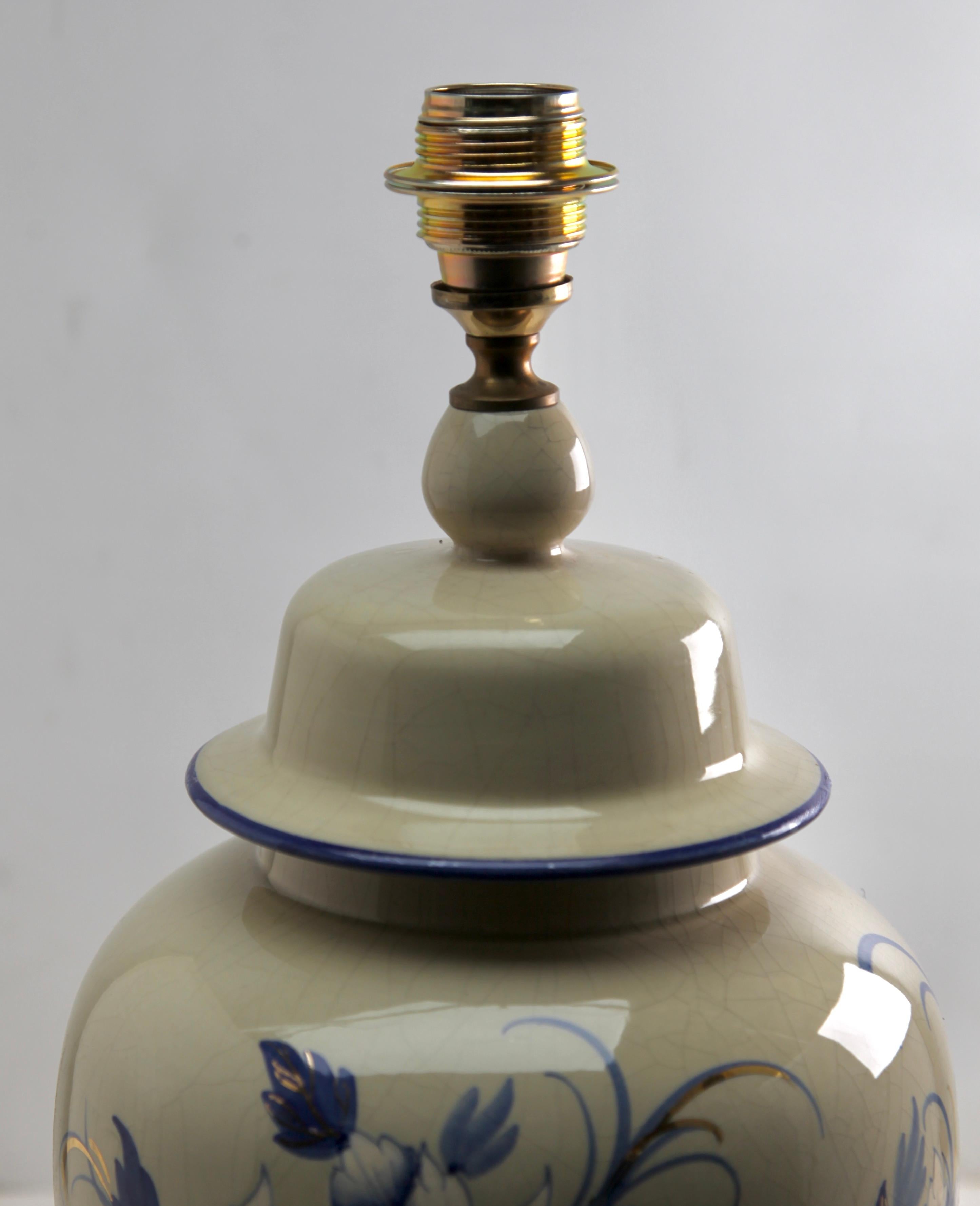 French Ceramic Crackle Table Lamp with Hand Painted Decoration, 1930s For Sale 1