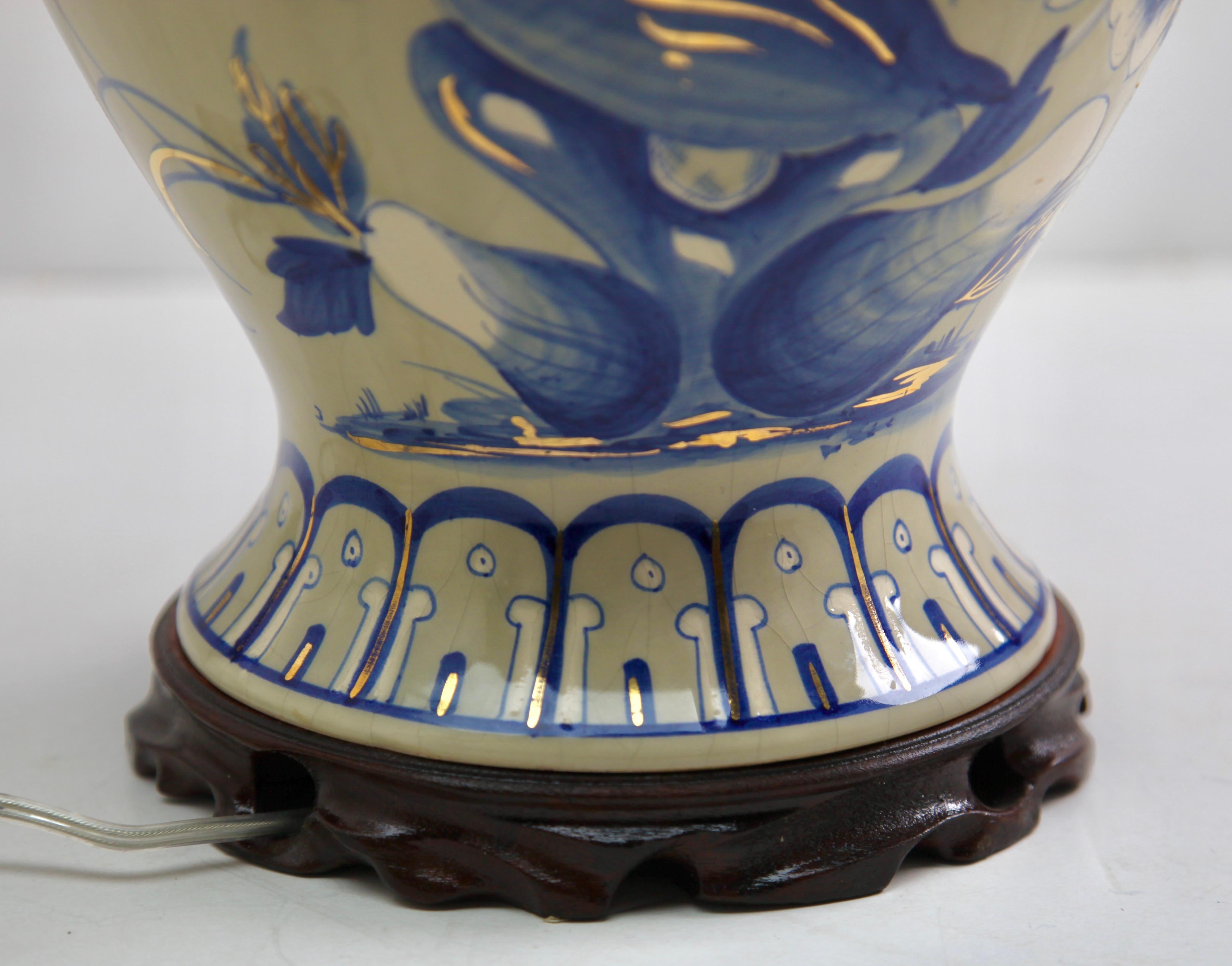 Lampe de table craquelée en céramique française avec décoration peinte à la main, années 1930 en vente 1