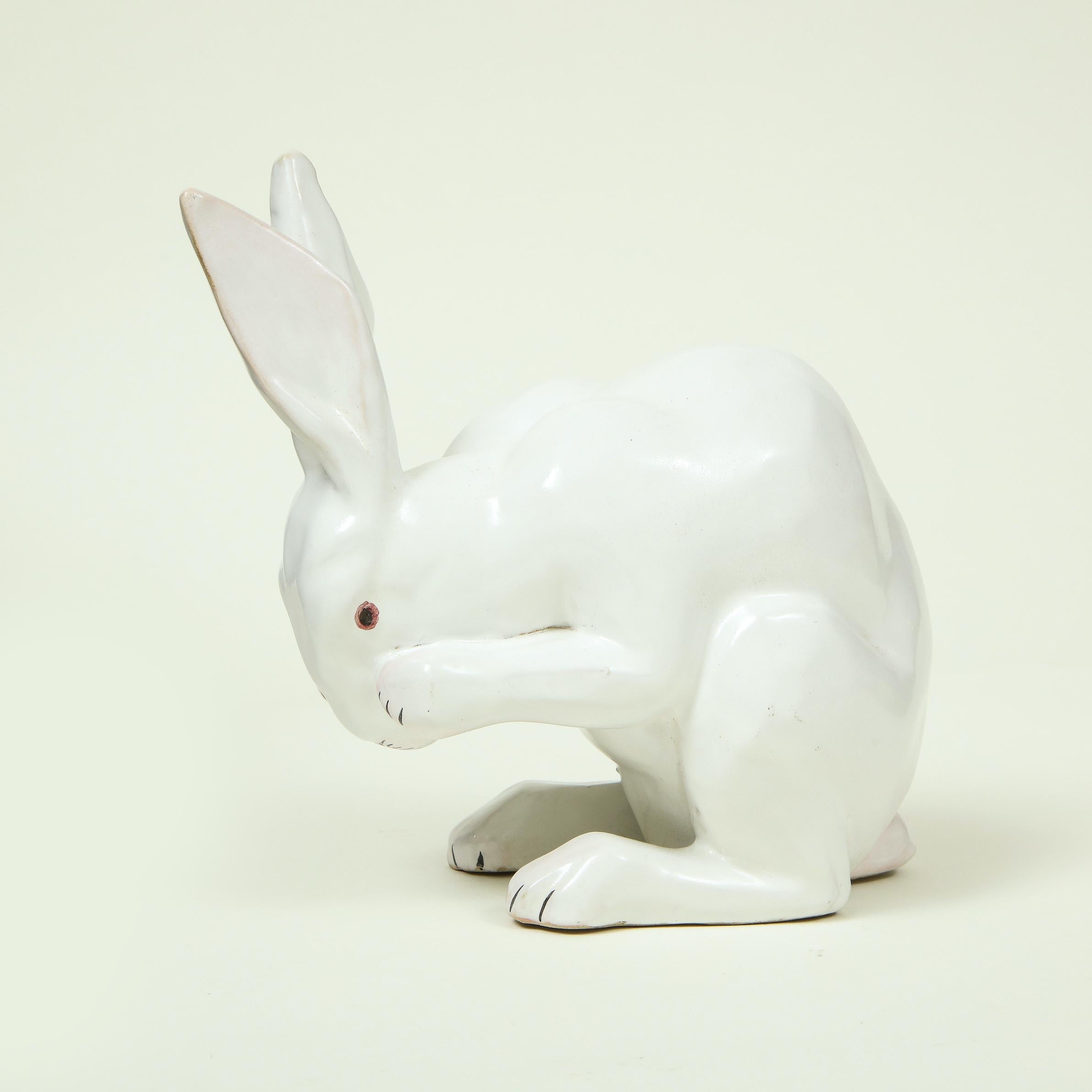 Glazed French Ceramic Crouching Rabbit