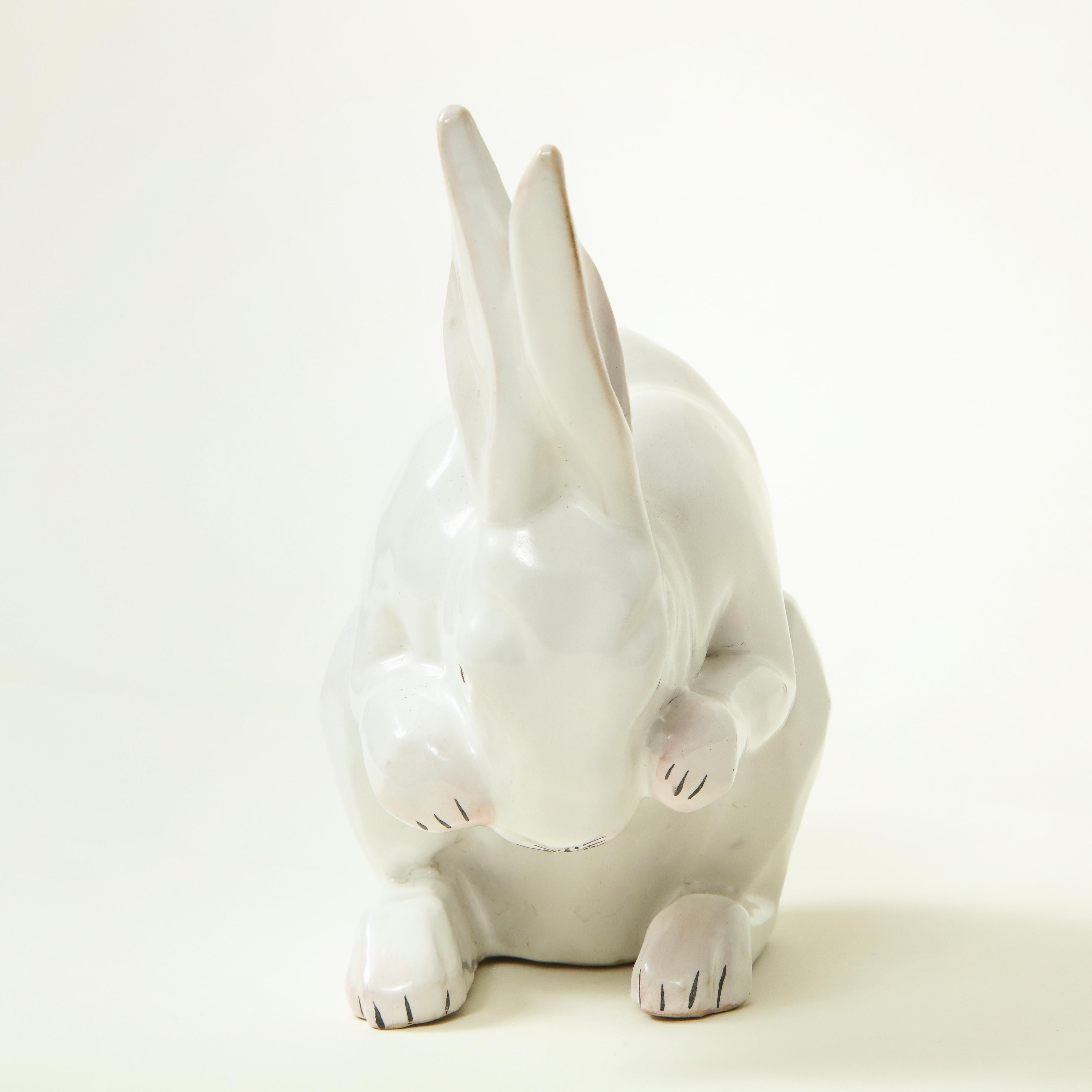 French Ceramic Crouching Rabbit In Good Condition In New York, NY