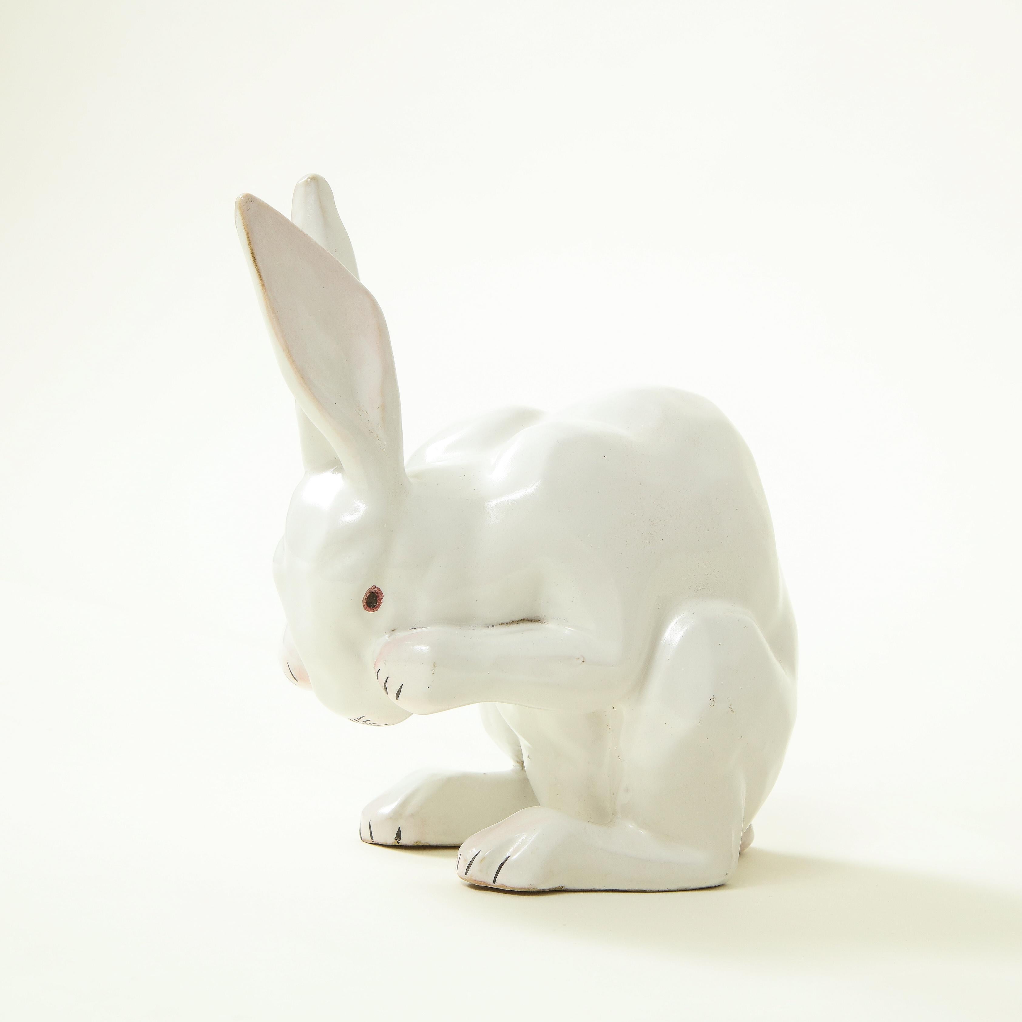 20th Century French Ceramic Crouching Rabbit