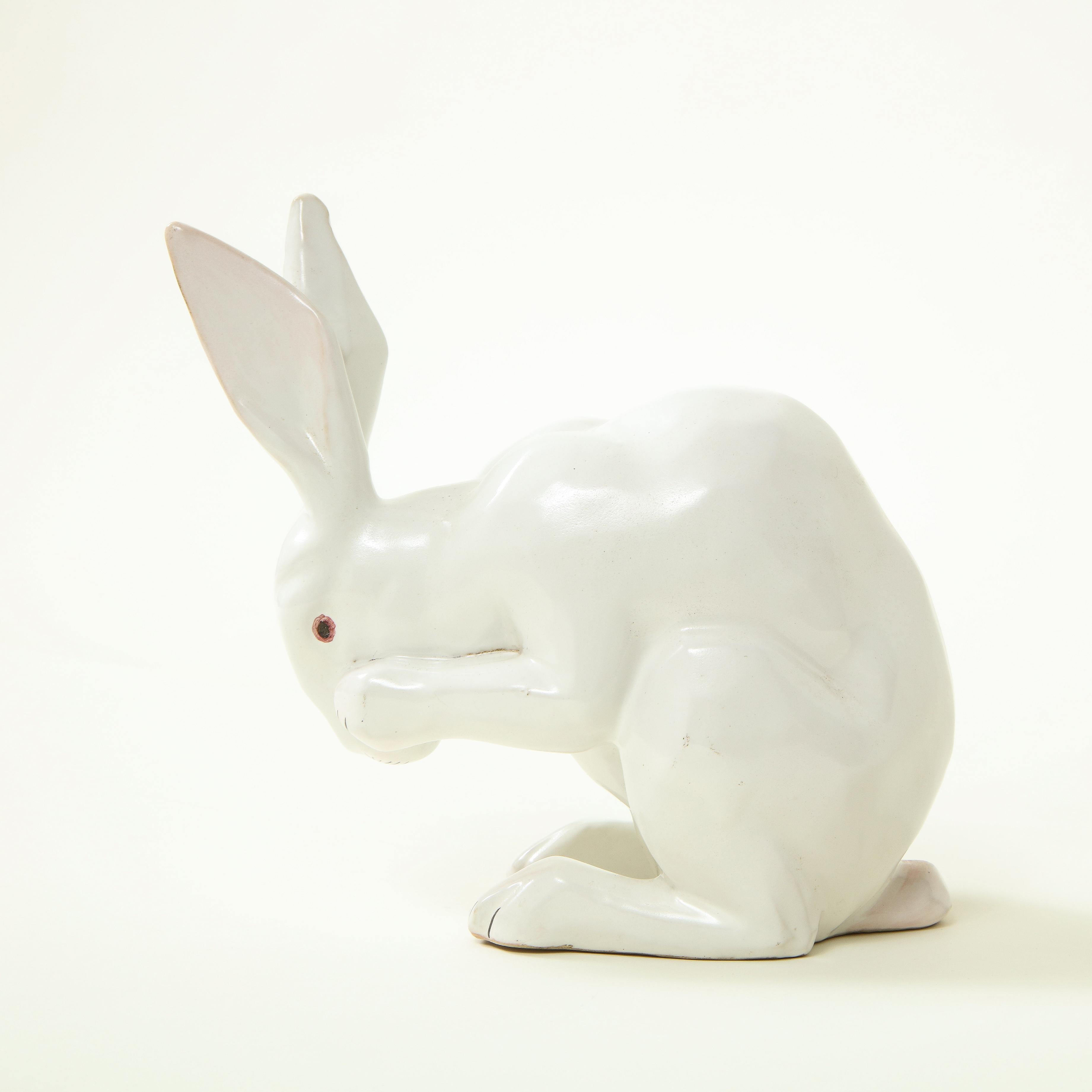 French Ceramic Crouching Rabbit 1