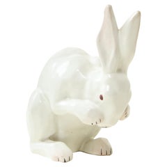 Vintage French Ceramic Crouching Rabbit