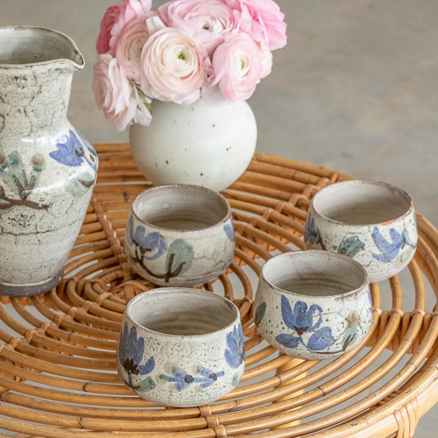 French Ceramic Cups by Gustave Reynaud, Set of Four In Good Condition In Los Angeles, CA