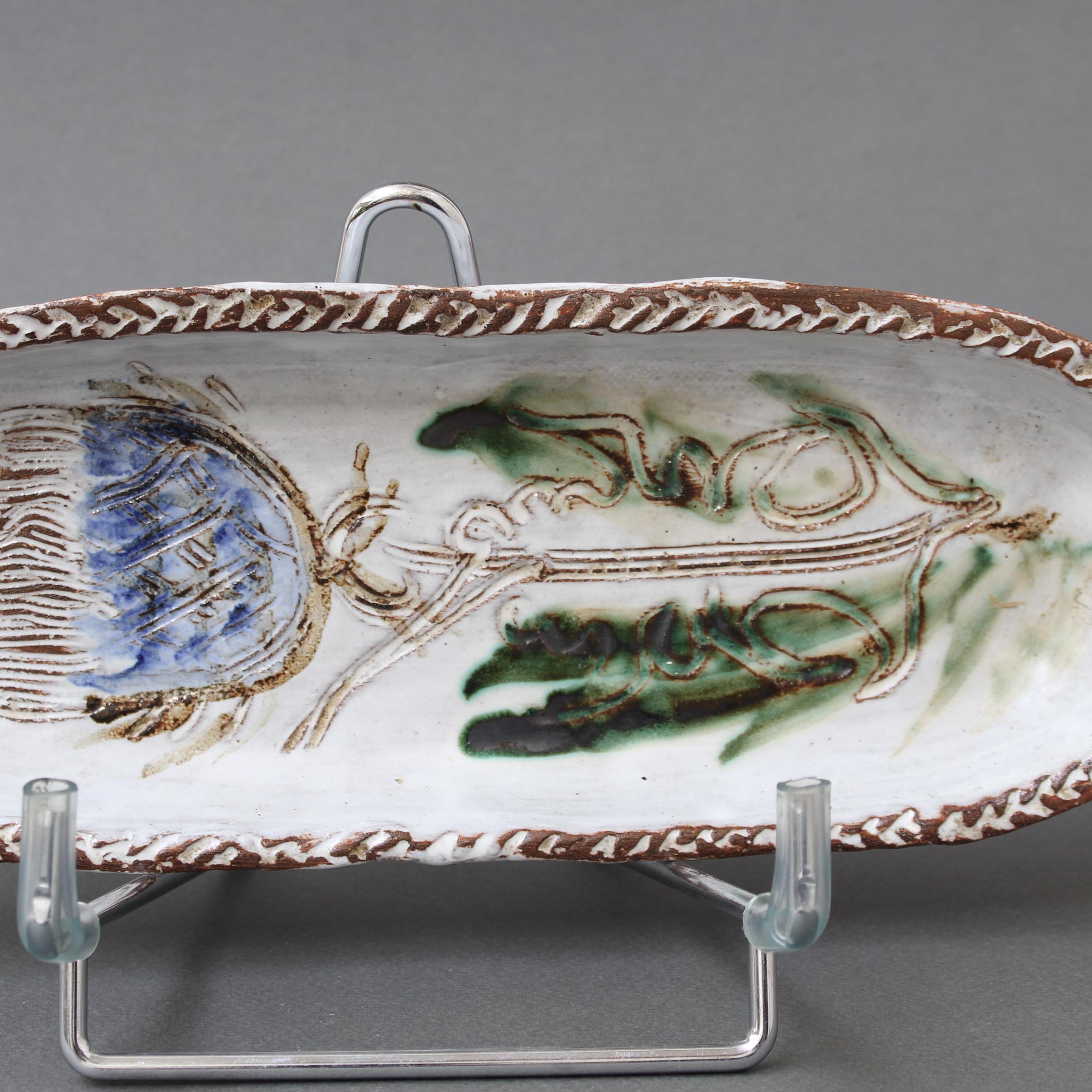 Late 20th Century French Ceramic Decorative Dish with Flower Motif by Albert Thiry (circa 1970s) For Sale