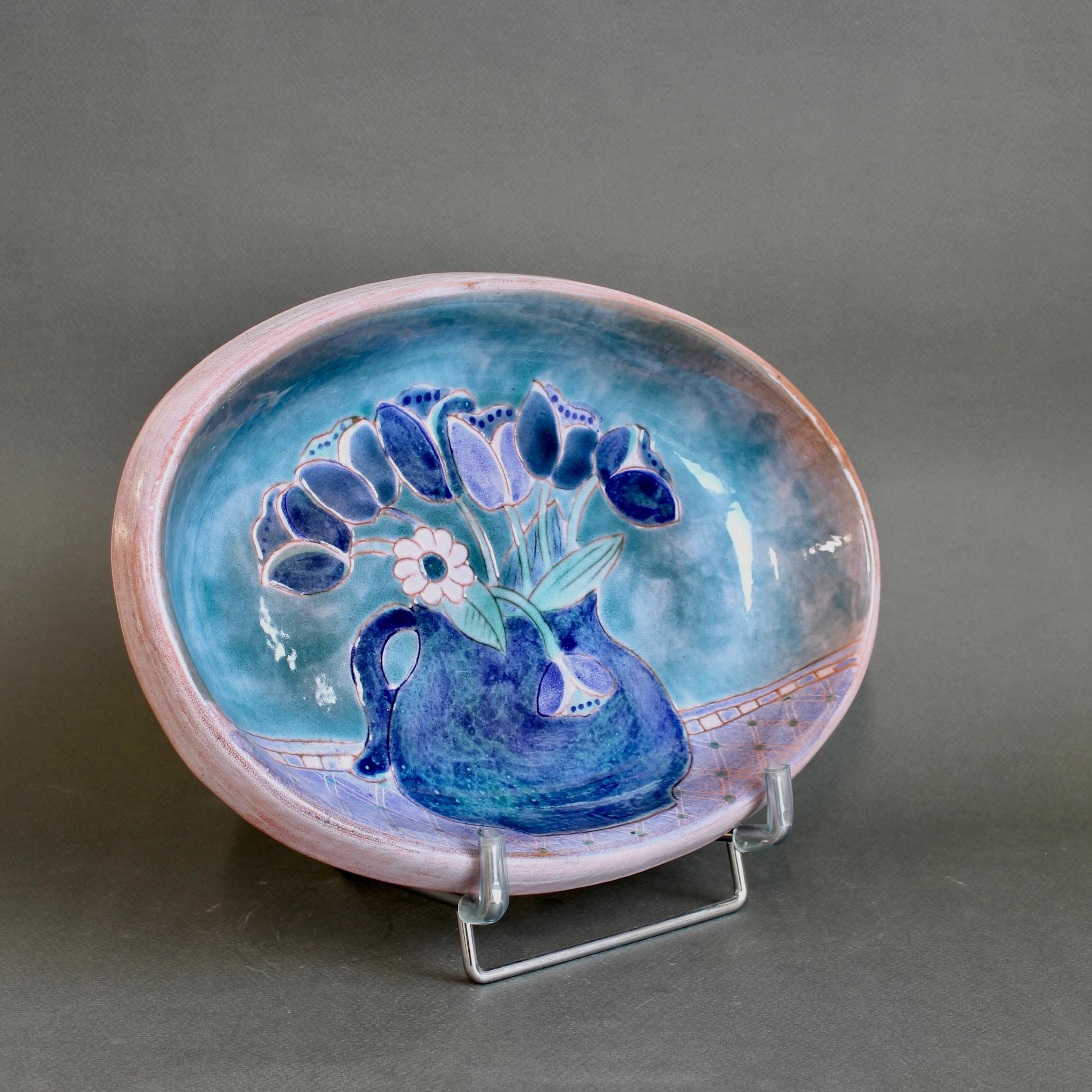 Hand-Painted French Ceramic Decorative Platter by the Frères Cloutier For Sale