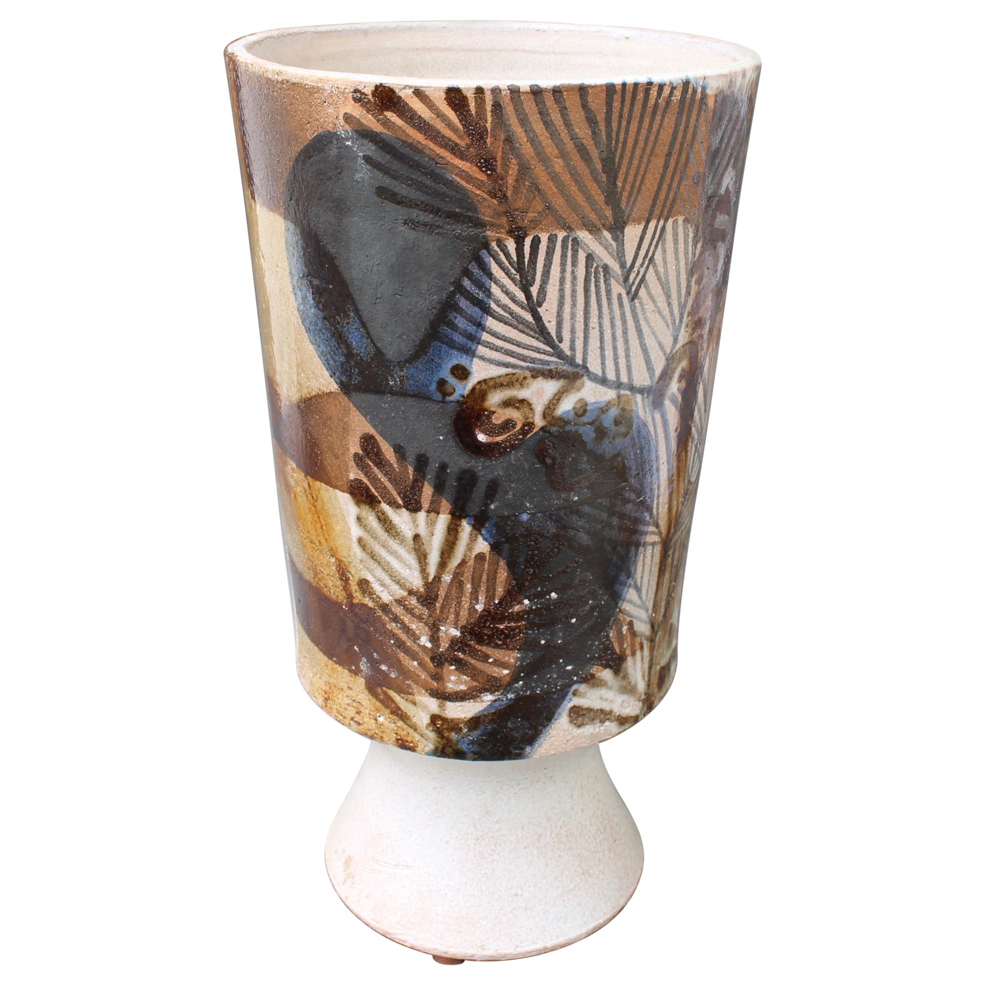 Large French ceramic decorative vase by Jean Derval (1990). A significant work of ceramic sculpture, Derval's large vase is masterfully executed and beautifully painted demonstrating why his works continue to increase in value with every year. The