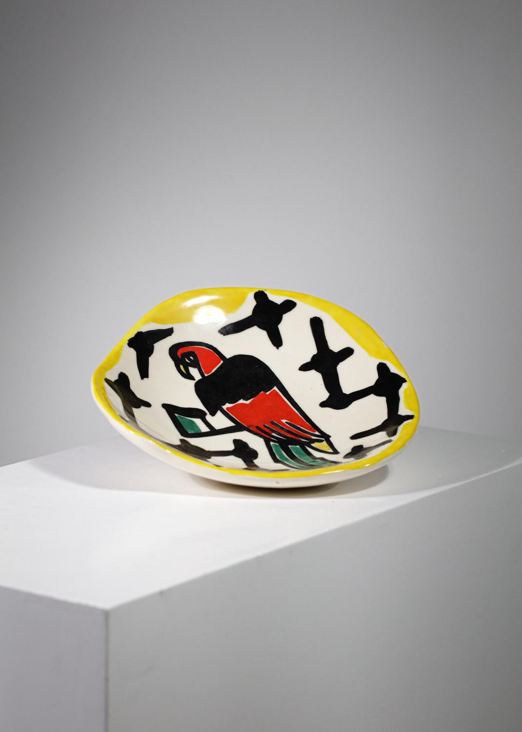 Mid-Century Modern French Ceramic Dish Roland Brice Parrot Fernand Leger Biot- G398 For Sale