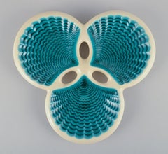 French ceramic dish. Triple and shell-shaped form. Ca 1940s