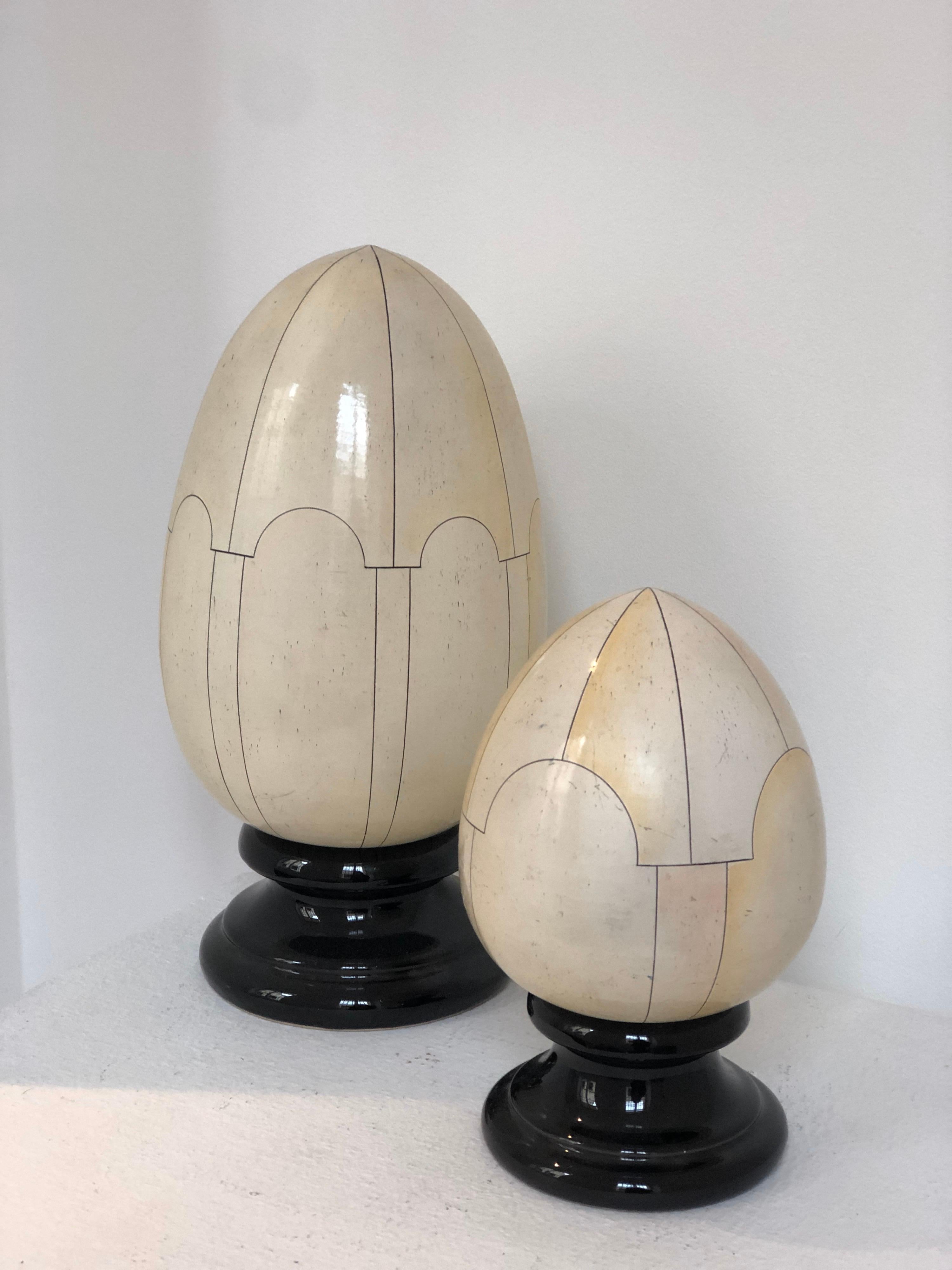 French Ceramic Egg Trompe l'oeil Faux Ivory, Signed Jean Roger, 1960 8