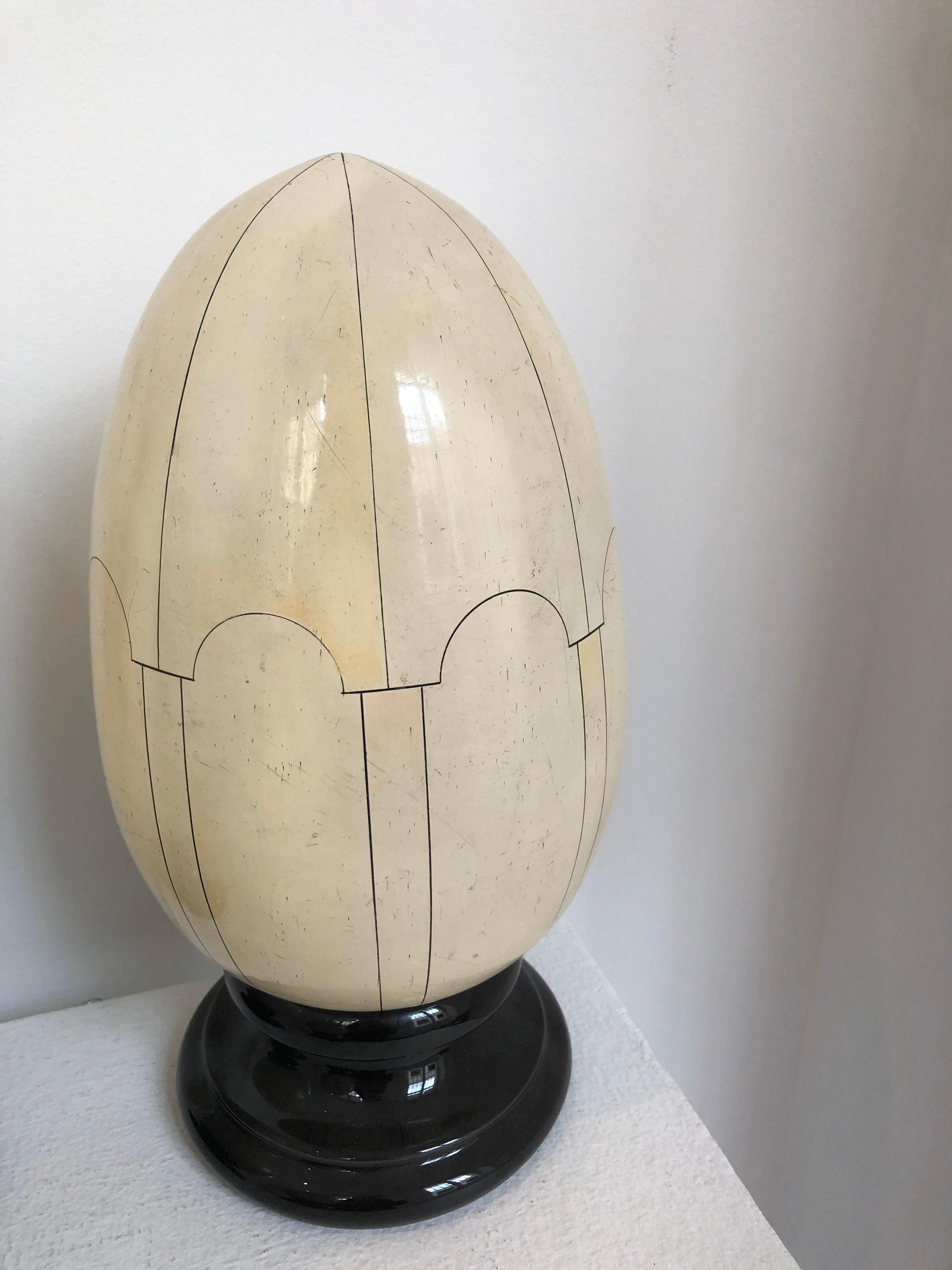 French Ceramic Egg Trompe l'oeil Faux Ivory, Signed Jean Roger, 1960 1