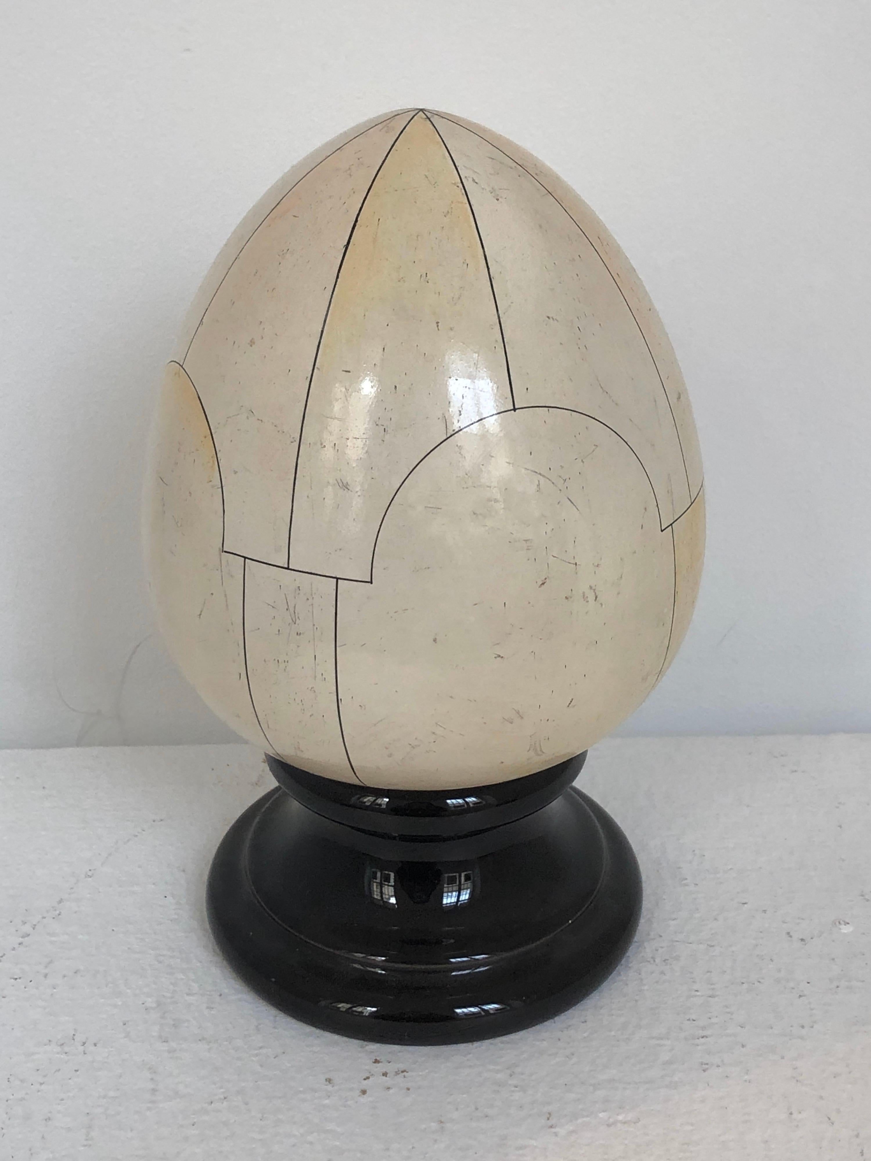 French Ceramic Egg Trompe l'oeil Faux Ivory, Signed Jean Roger, 1960 2