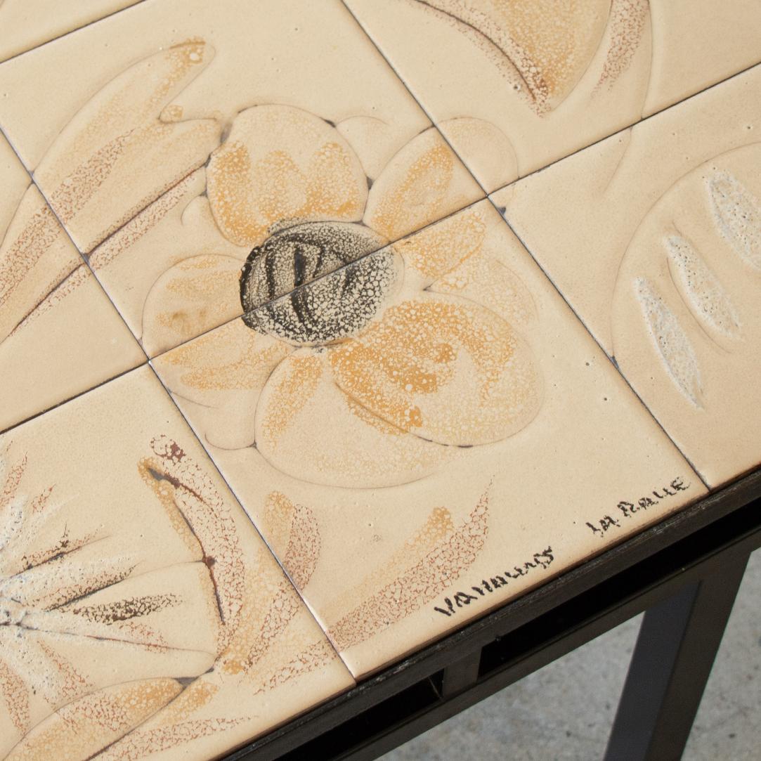 French Ceramic Floral Tile Table by Vallauris 3