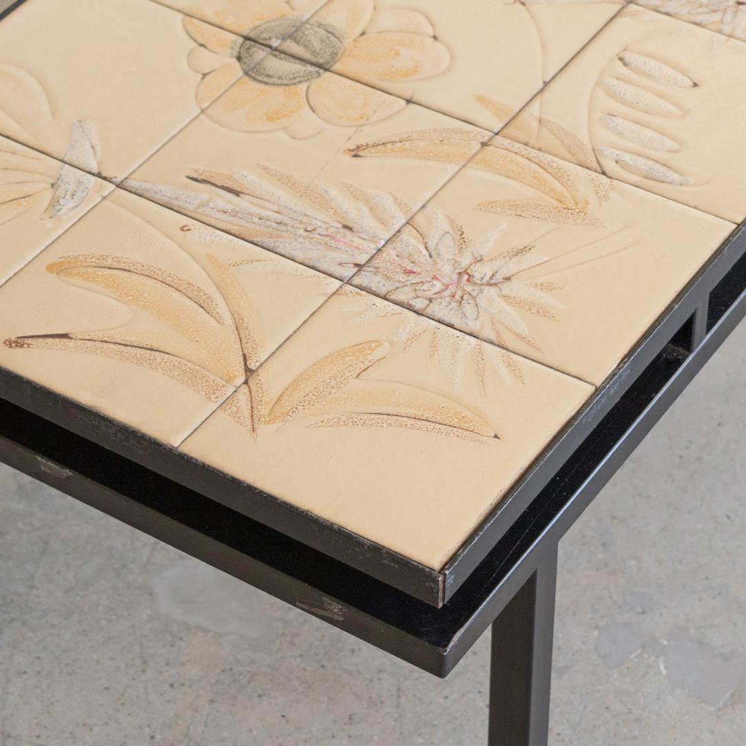 French Ceramic Floral Tile Table by Vallauris 5