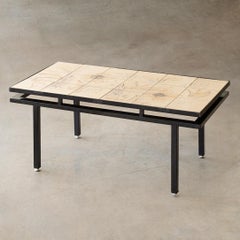 French Ceramic Floral Tile Table by Vallauris
