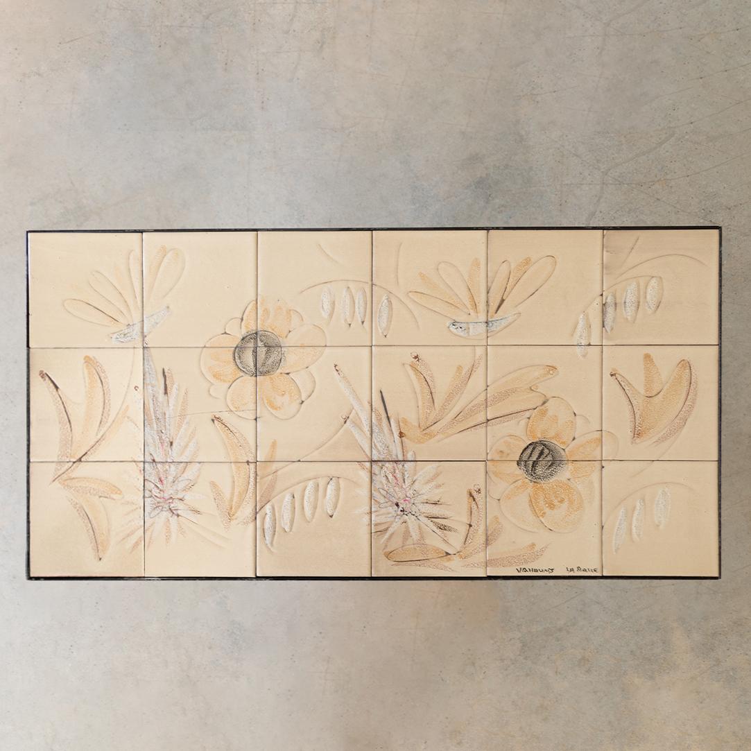 French Ceramic Floral Tile Table by Vallauris 1