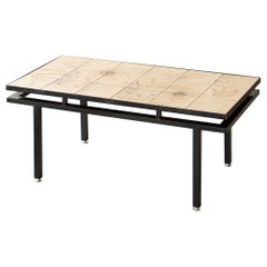 French Ceramic Floral Tile Table by Vallauris