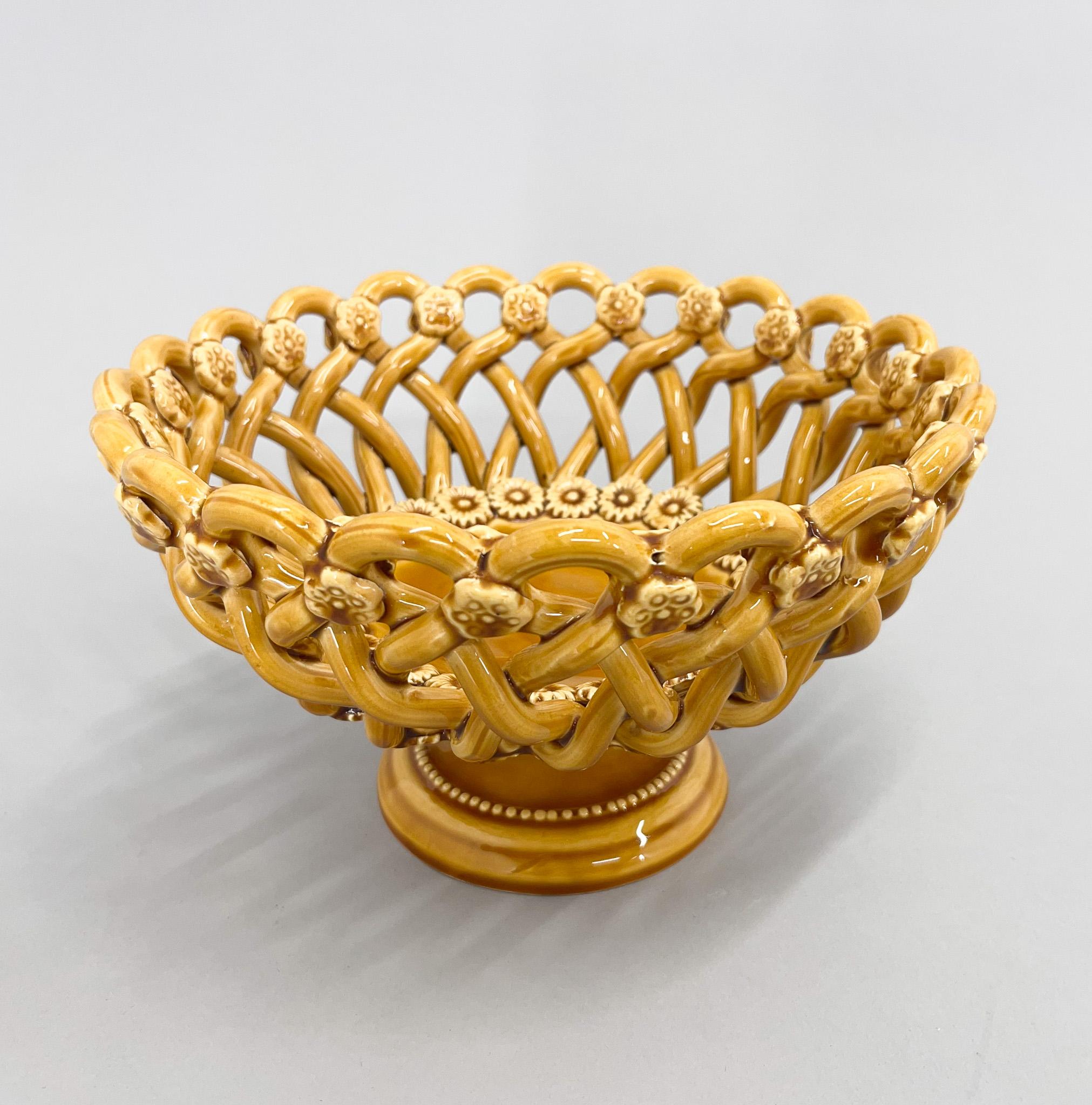 A beautiful French 1960's faience woven ceramic bowl, handcrafted with braided design intense typical of ceramic artist Pichon’s work executed in mixed earth clays. Signed. Pichon á Uzes is a family-run ceramics factory located in the town of Uzes
