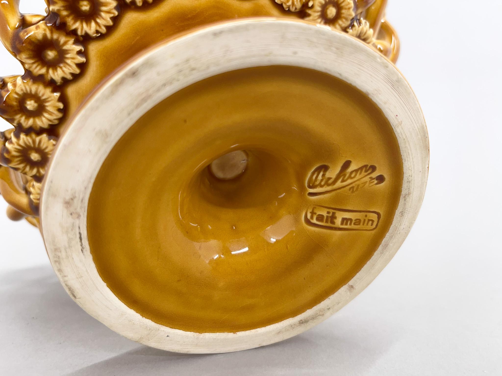 Vernissé Bol à fruits en céramique français signé Pichon Uzes Pottery  en vente