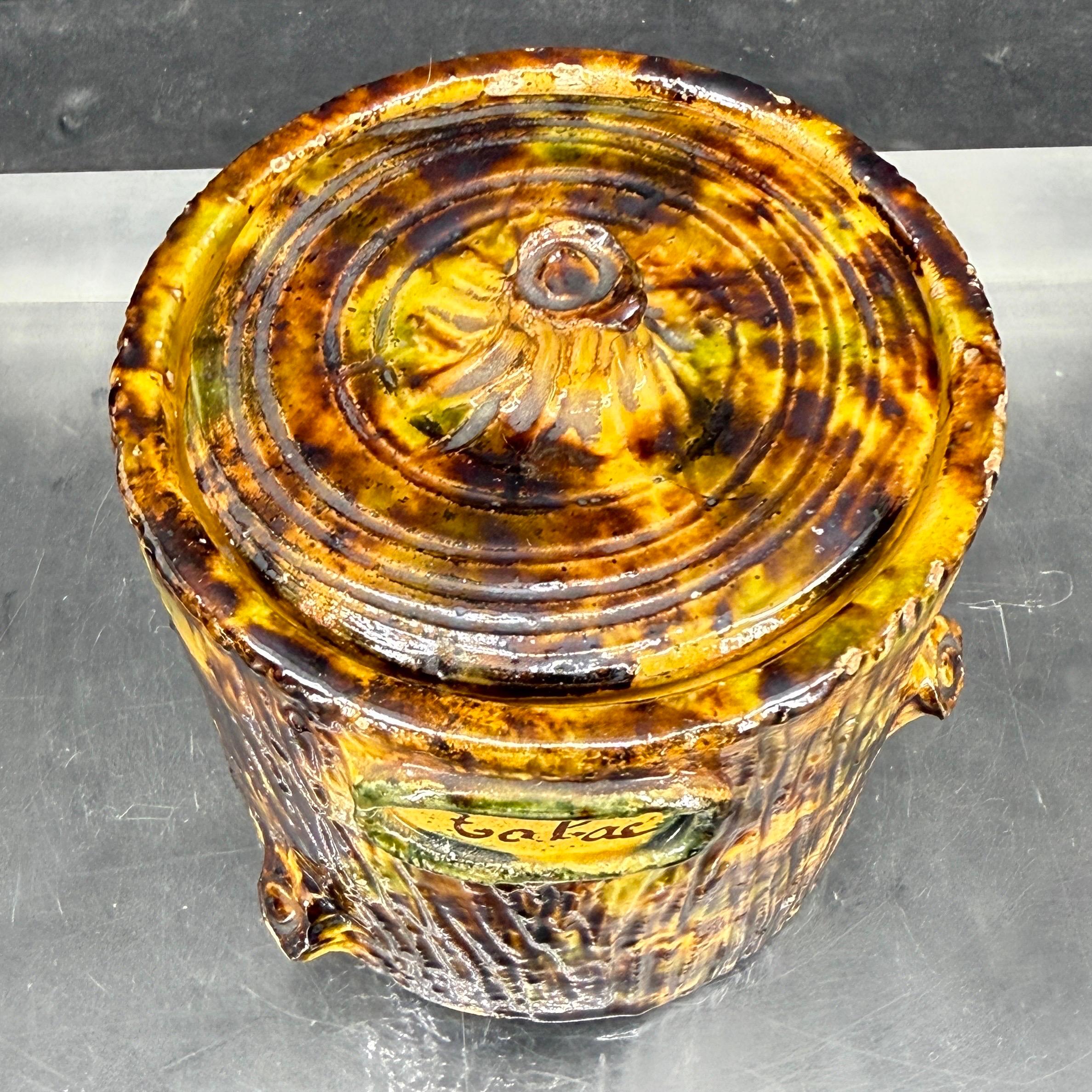 Vaso in ceramica francese smaltata Faux Boi con coperchio, anni '60 circa in vendita 2