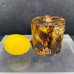 French Ceramic Glazed Faux Bois Jar with Lid, circa 1960's