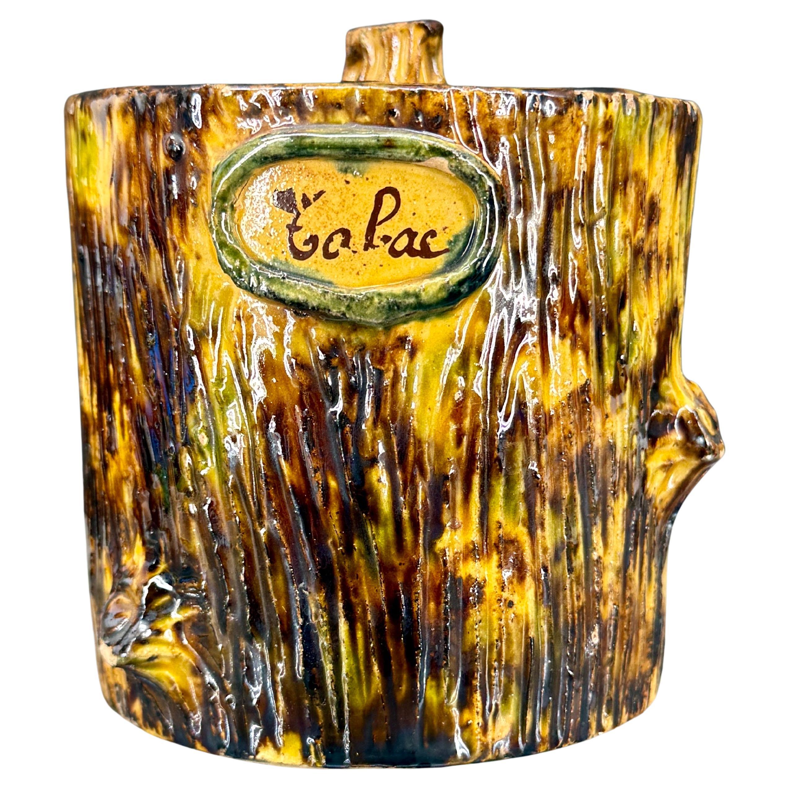 Vaso in ceramica francese smaltata Faux Boi con coperchio, anni 
60 circa in vendita