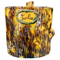 French Ceramic Glazed Faux Bois Jar with Lid, circa 1960's