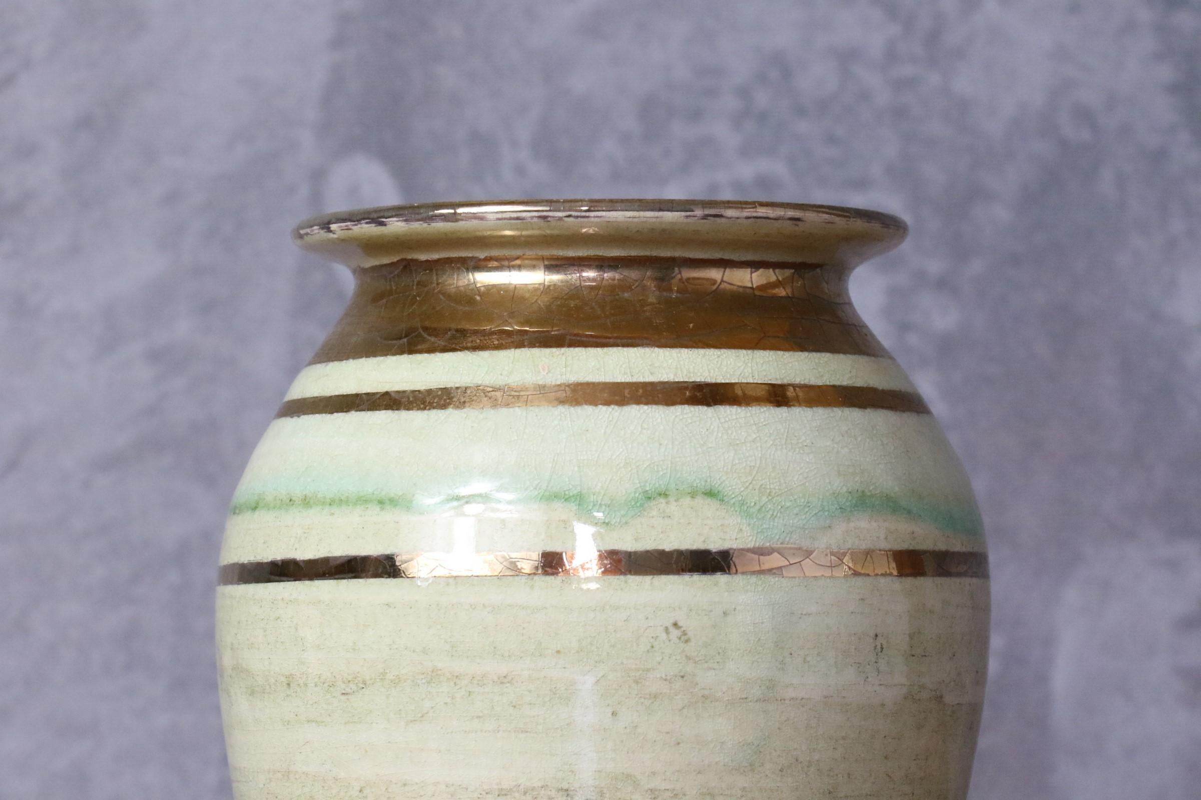French Ceramic Green and Golden Vase by Georges Pelletier, Signed, 1970s In Good Condition In Camblanes et Meynac, FR