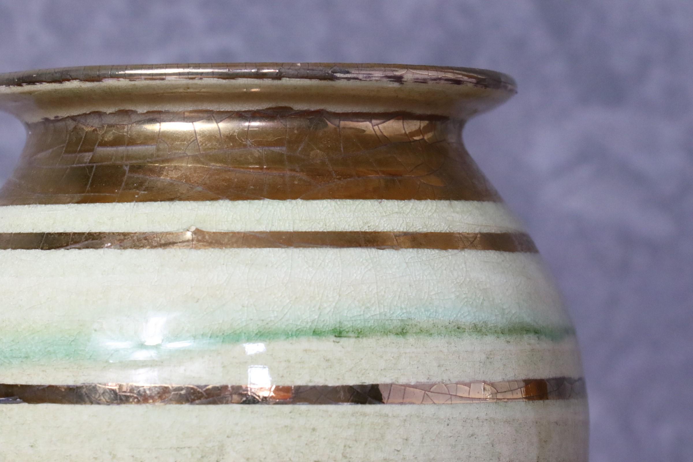 Late 20th Century French Ceramic Green and Golden Vase by Georges Pelletier, Signed, 1970s