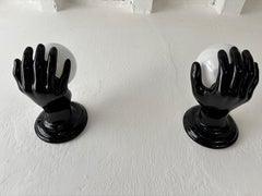 French Ceramic Hands Sconces Black White Globe Le Trefle Midcentury c 1950