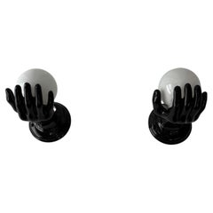 French Ceramic Hands Sconces Black White Globe Le Trefle Midcentury c 1950