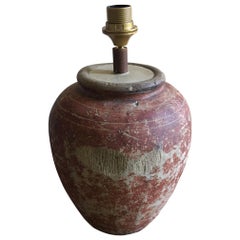 French Ceramic Jar with a Reddish Patina and Adapted as a Lamp, 20th Century