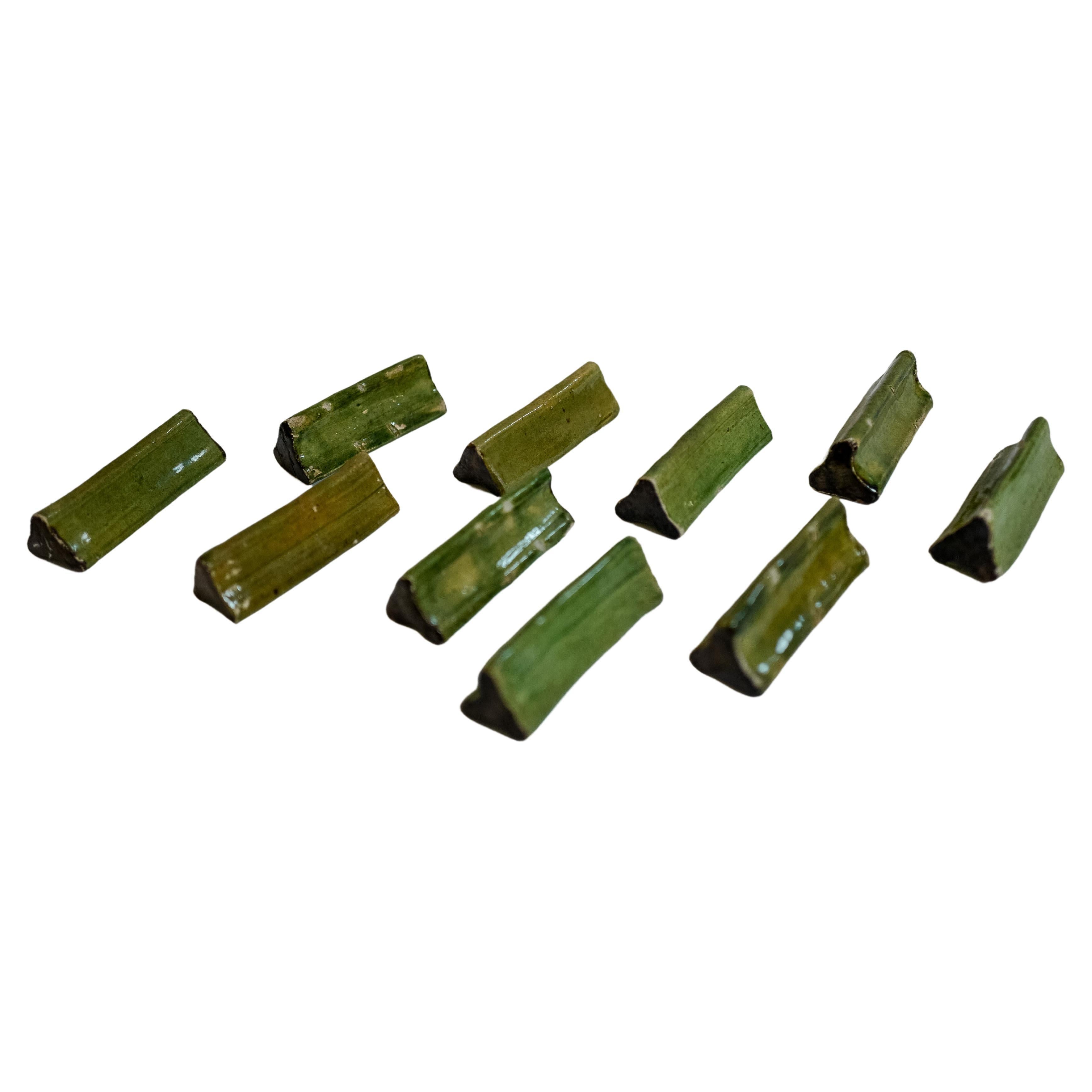 French Ceramic Knife Rests in a Green Glaze Set of 10 For Sale