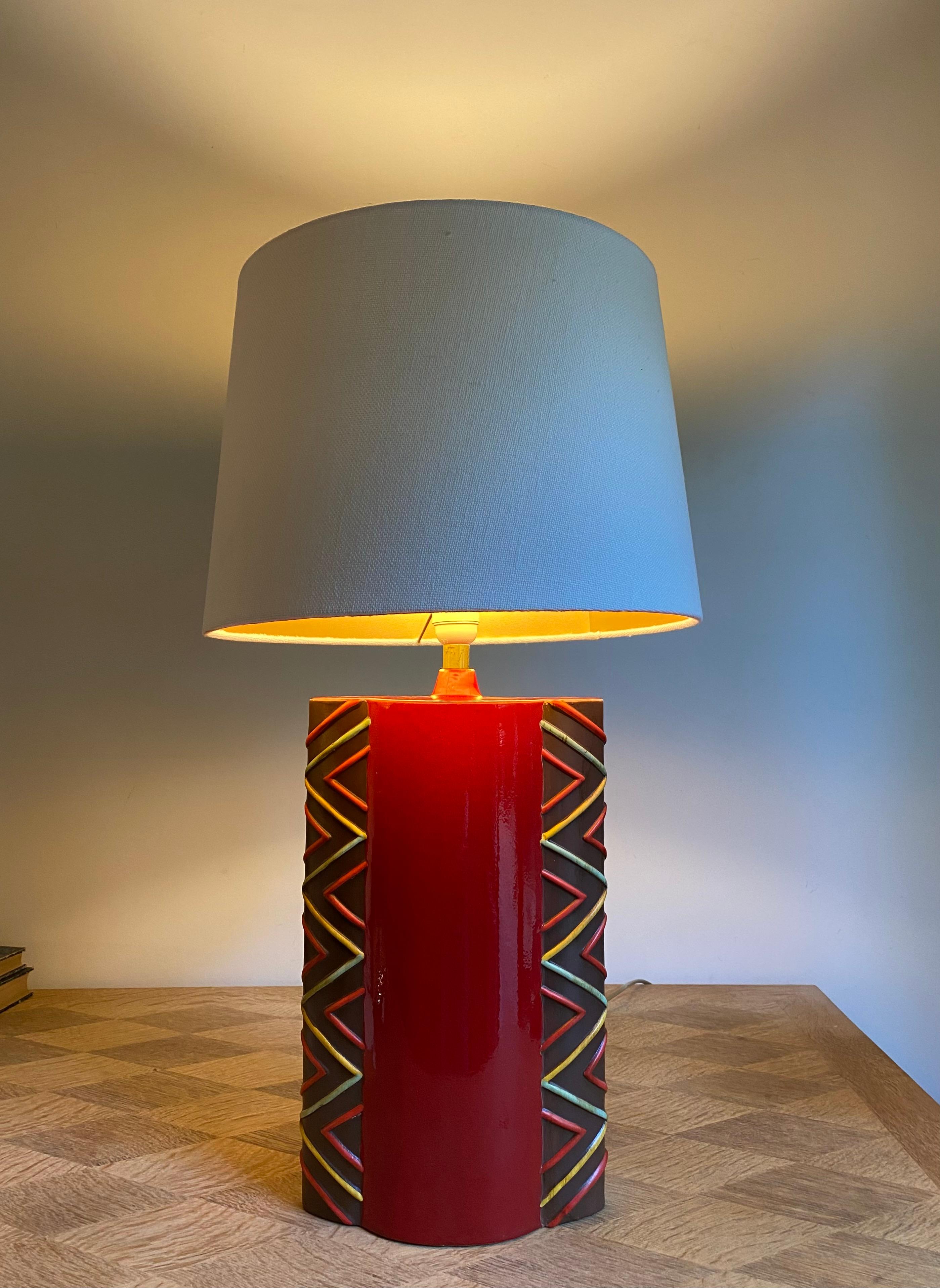 Mid-20th Century French Ceramic Lamp Hand Made 1950s with Shade