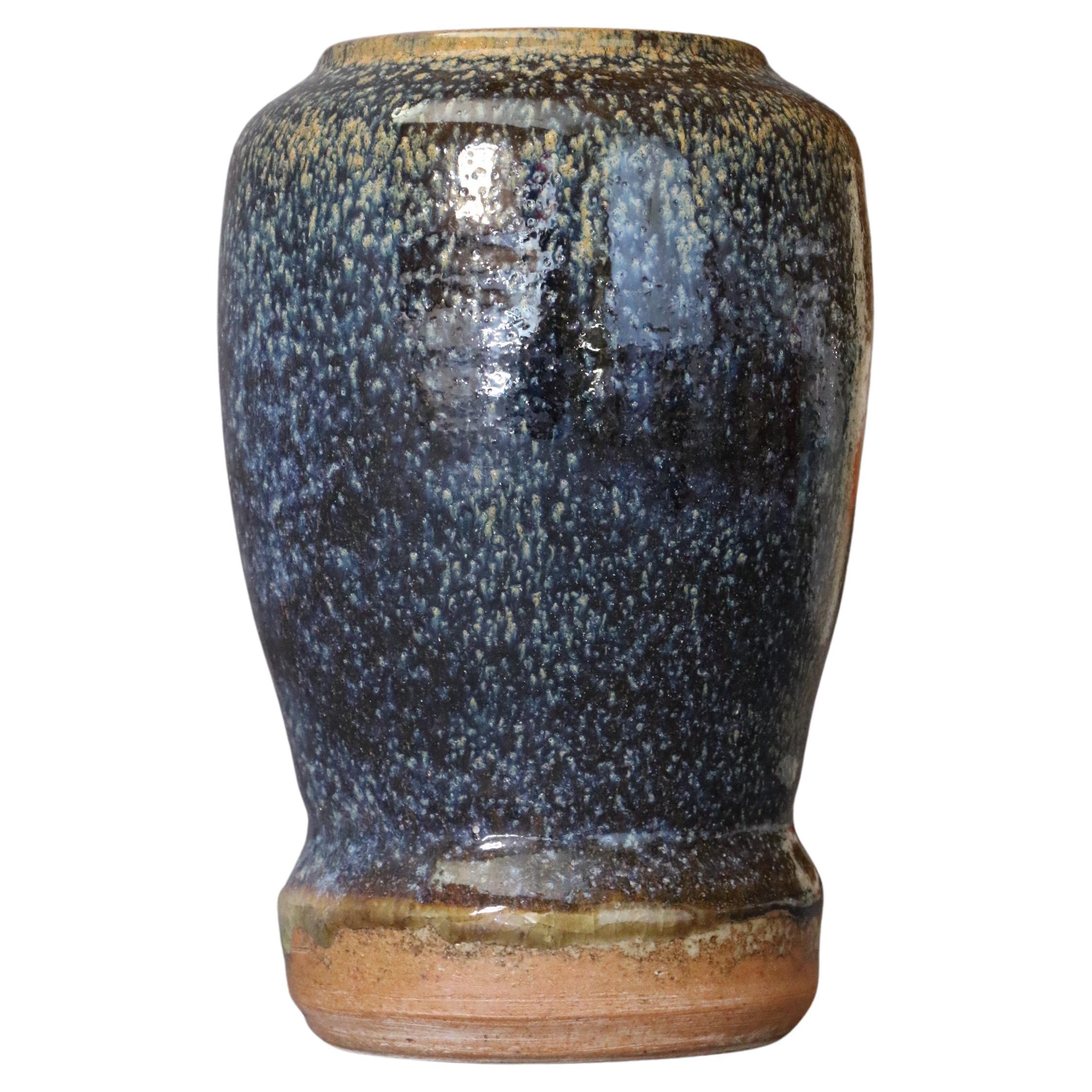 French Ceramic Large blue and ochre vase by Marc Uzan - circa 2000 In Good Condition For Sale In Camblanes et Meynac, FR