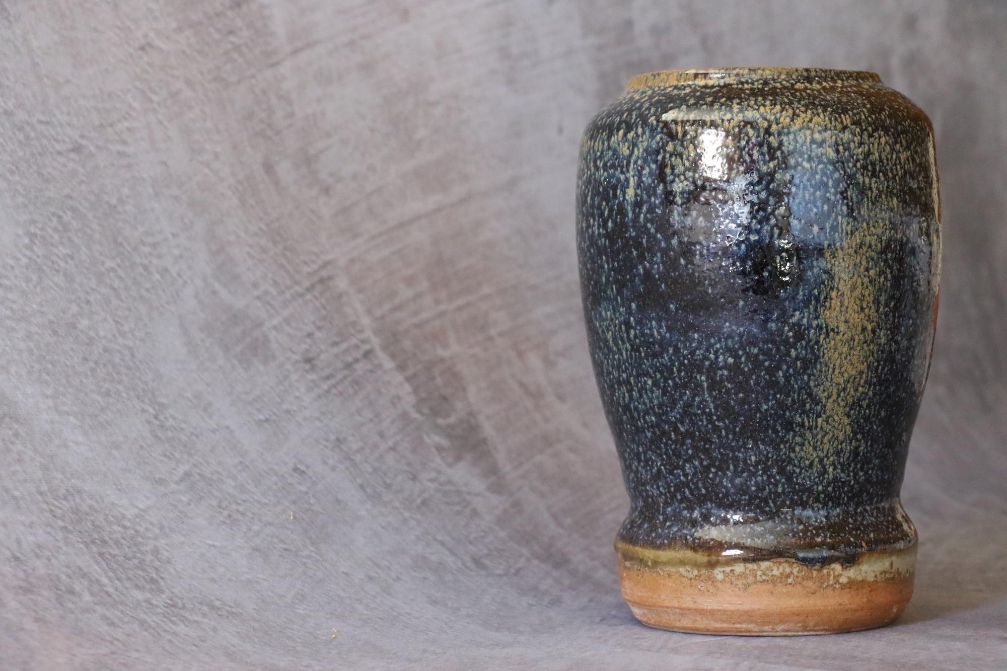 Contemporary French Ceramic Large blue and ochre vase by Marc Uzan - circa 2000 For Sale