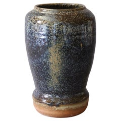 Grand vase en céramique française bleu et ocre de Marc Uzan - vers 2000
