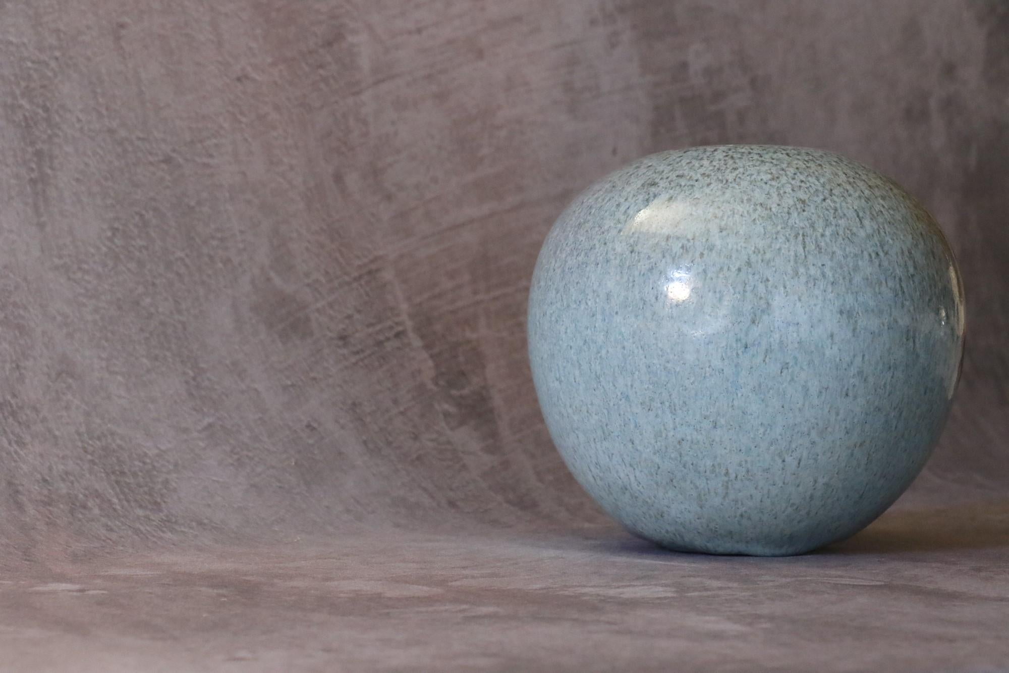 Enameled French Ceramic Large blue ball vase by Marc Uzan, circa 2000 For Sale