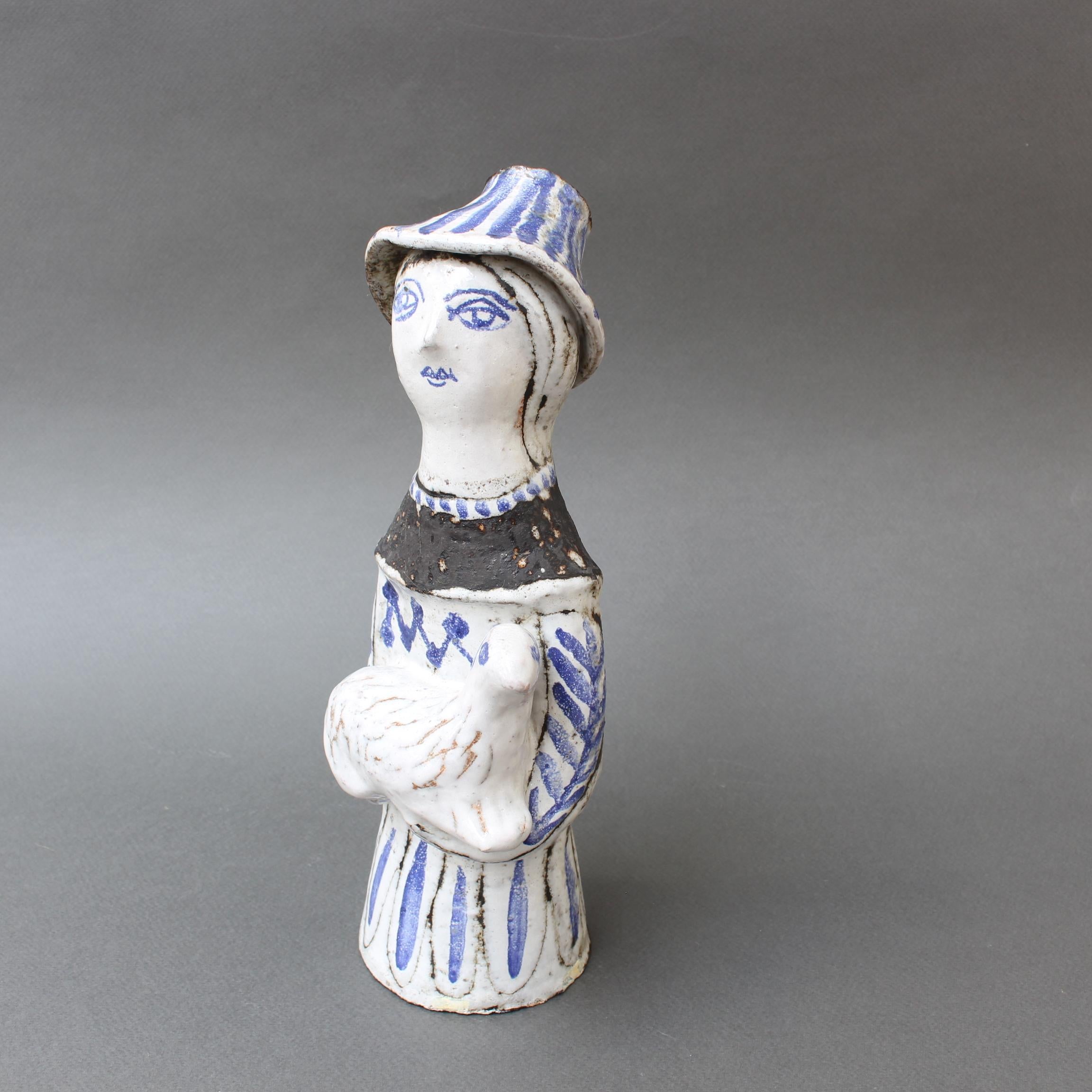 Mid-Century Modern French Ceramic Man with a Lamb by Jean Derval, circa 1950s