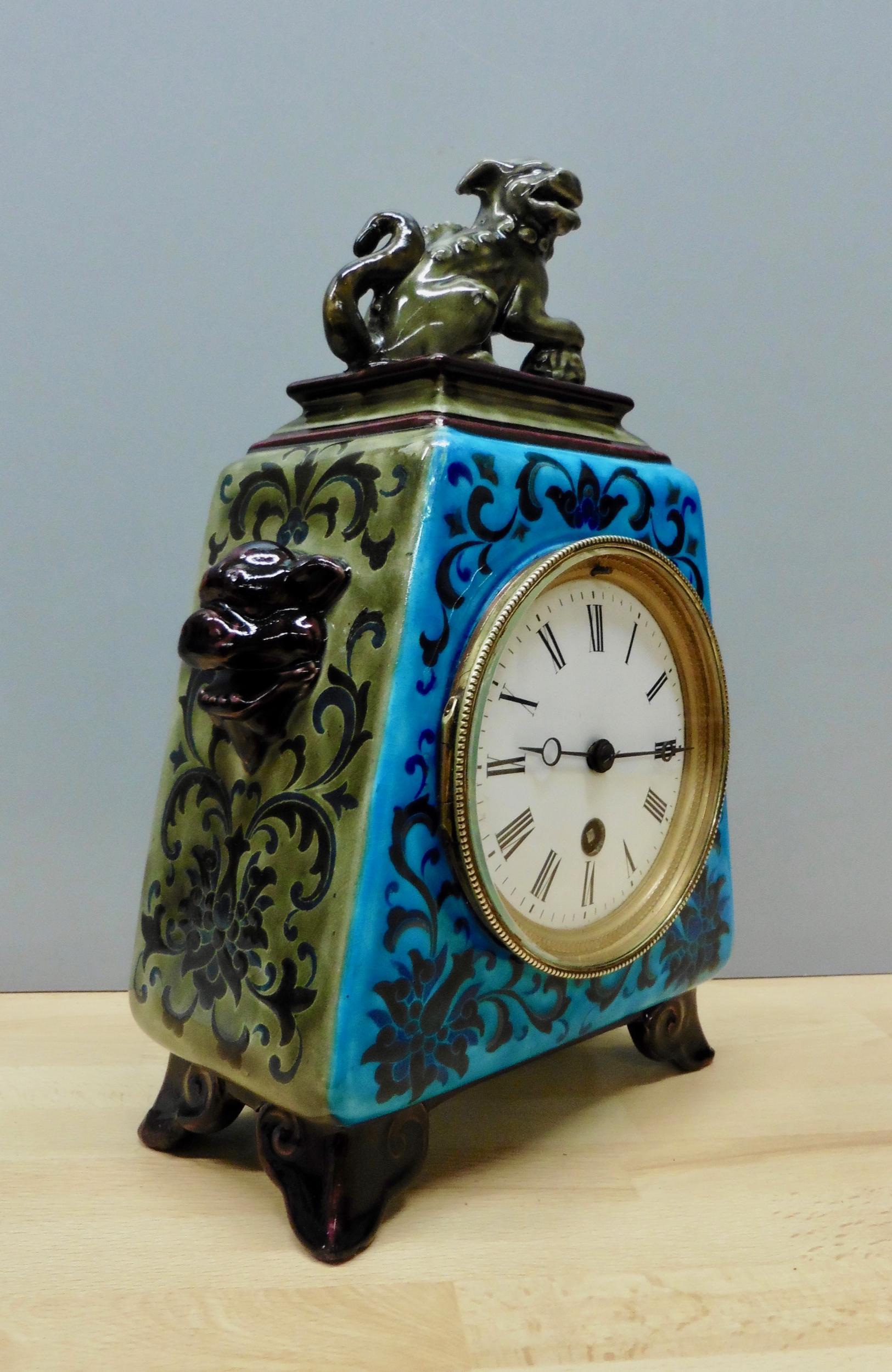 French Ceramic Mantel Clock with Chinese Decoration For Sale 2