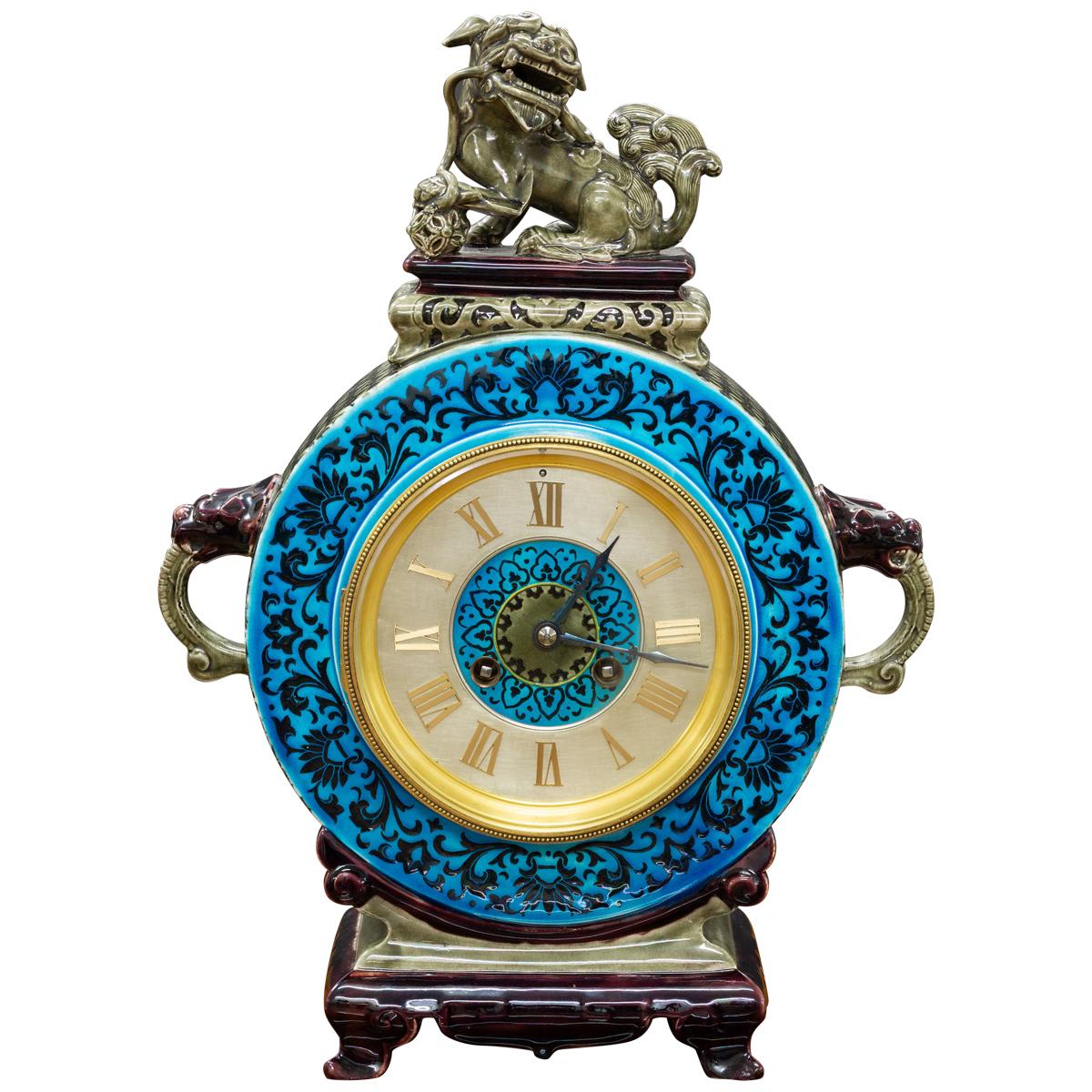 French Ceramic Mantel Clock with Chinese Decoration