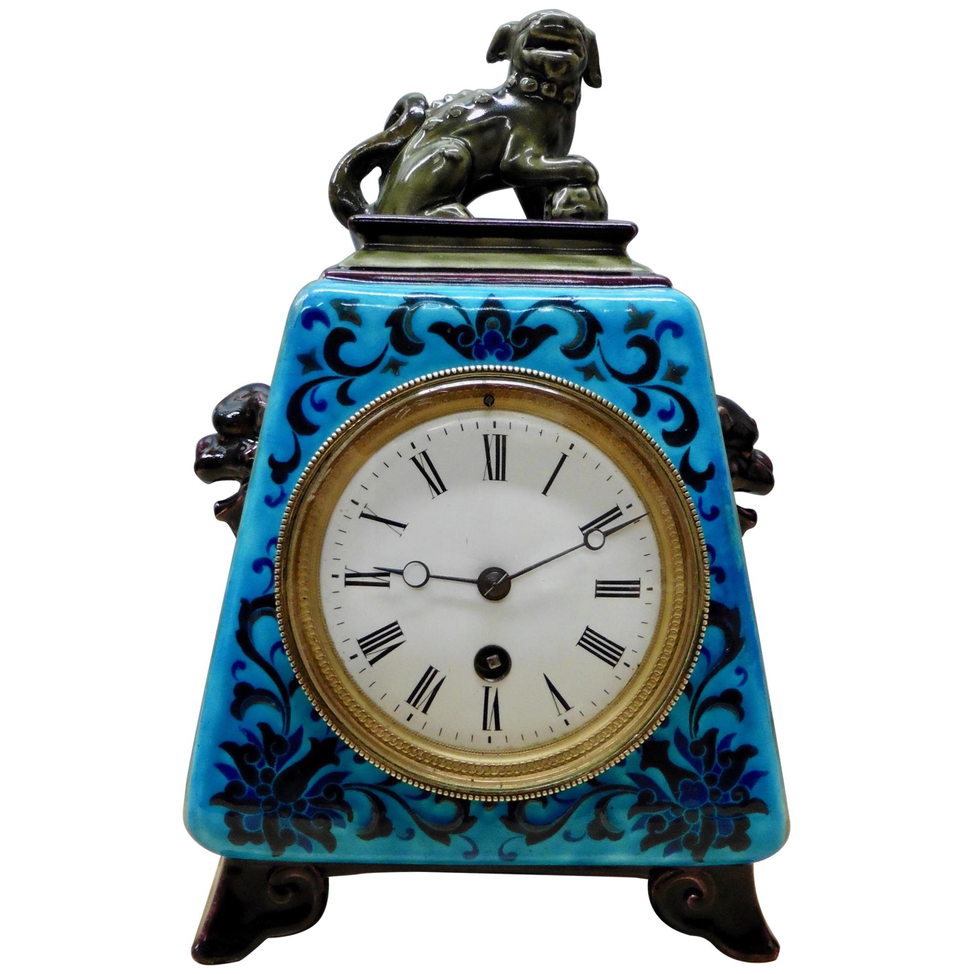 French Ceramic Mantel Clock with Chinese Decoration For Sale
