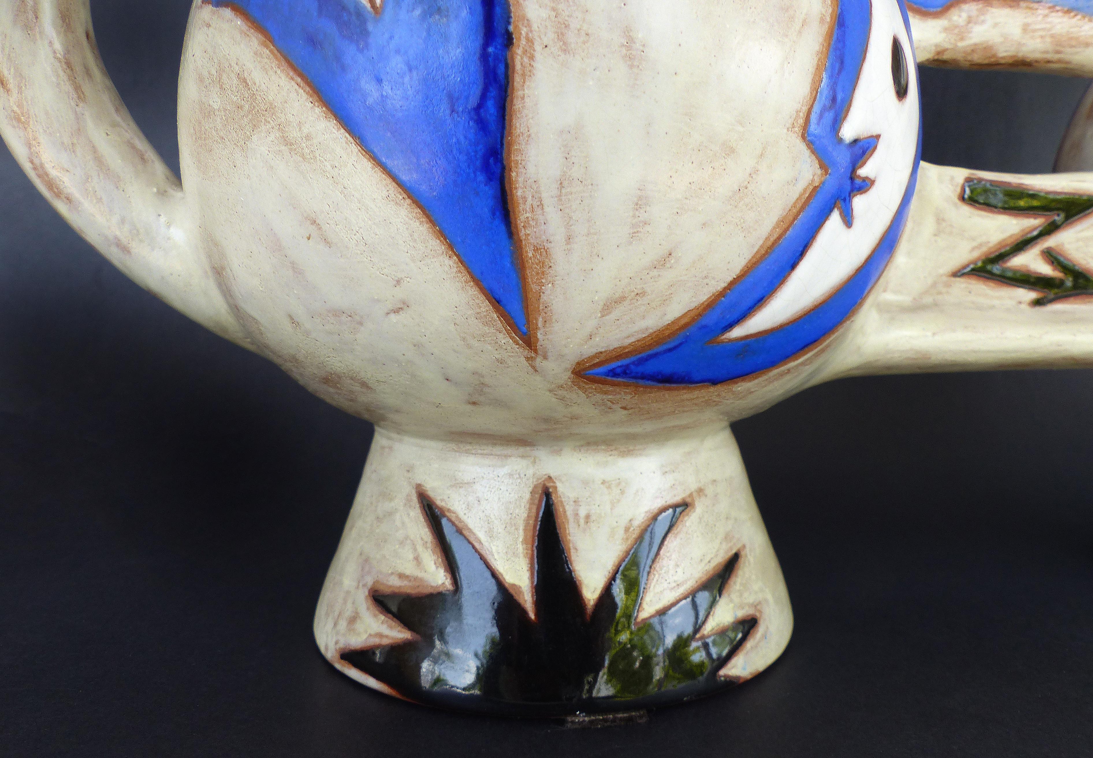 Vase à double pichet en céramique française mi-siècle moderne de Jean Lurcat 5