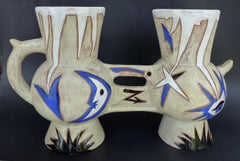 Vase à double pichet en céramique française mi-siècle moderne de Jean Lurcat