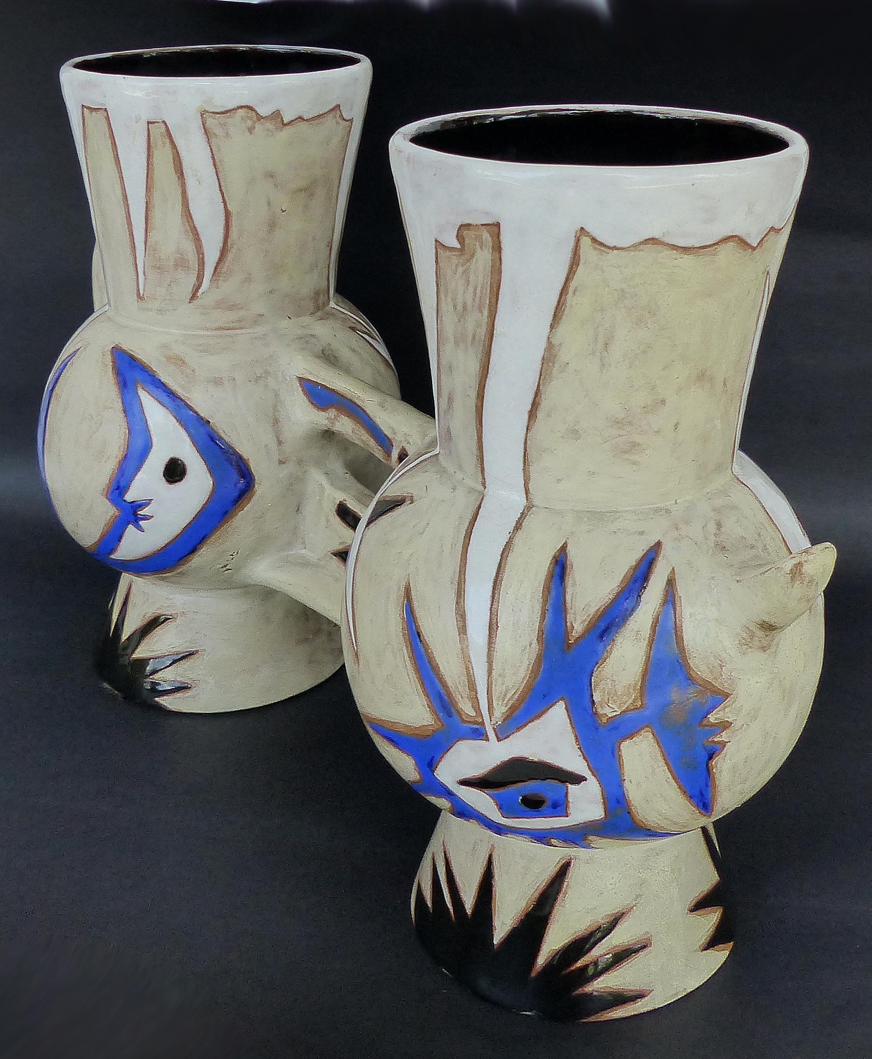 Mid-Century Modern Vase à double pichet en céramique française mi-siècle moderne de Jean Lurcat