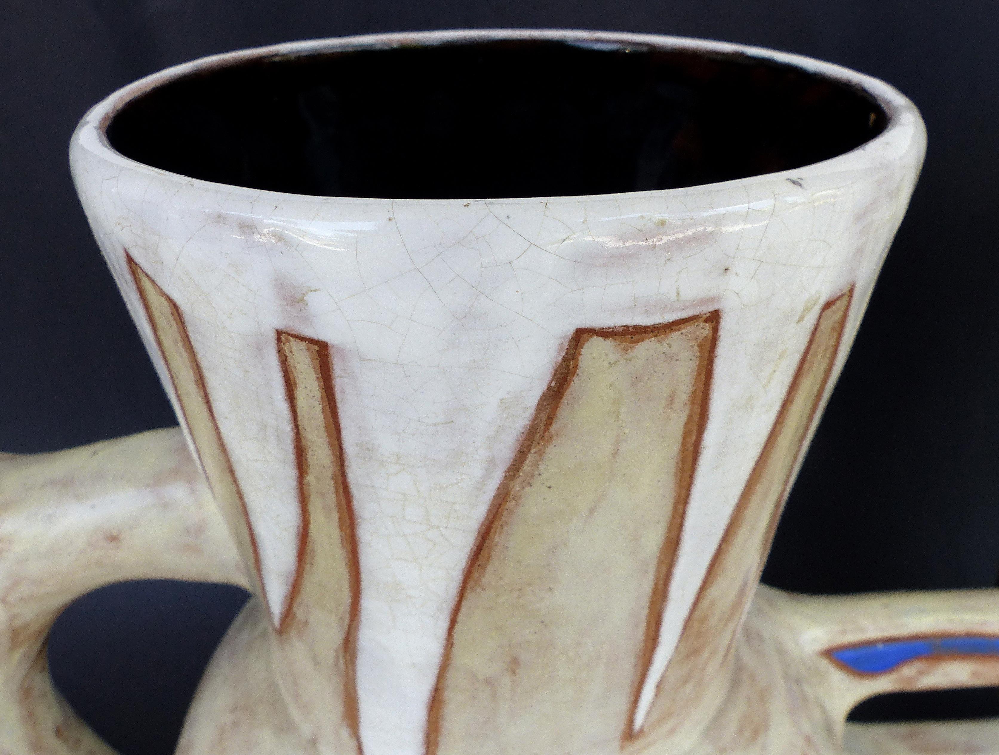 Vase à double pichet en céramique française mi-siècle moderne de Jean Lurcat 1
